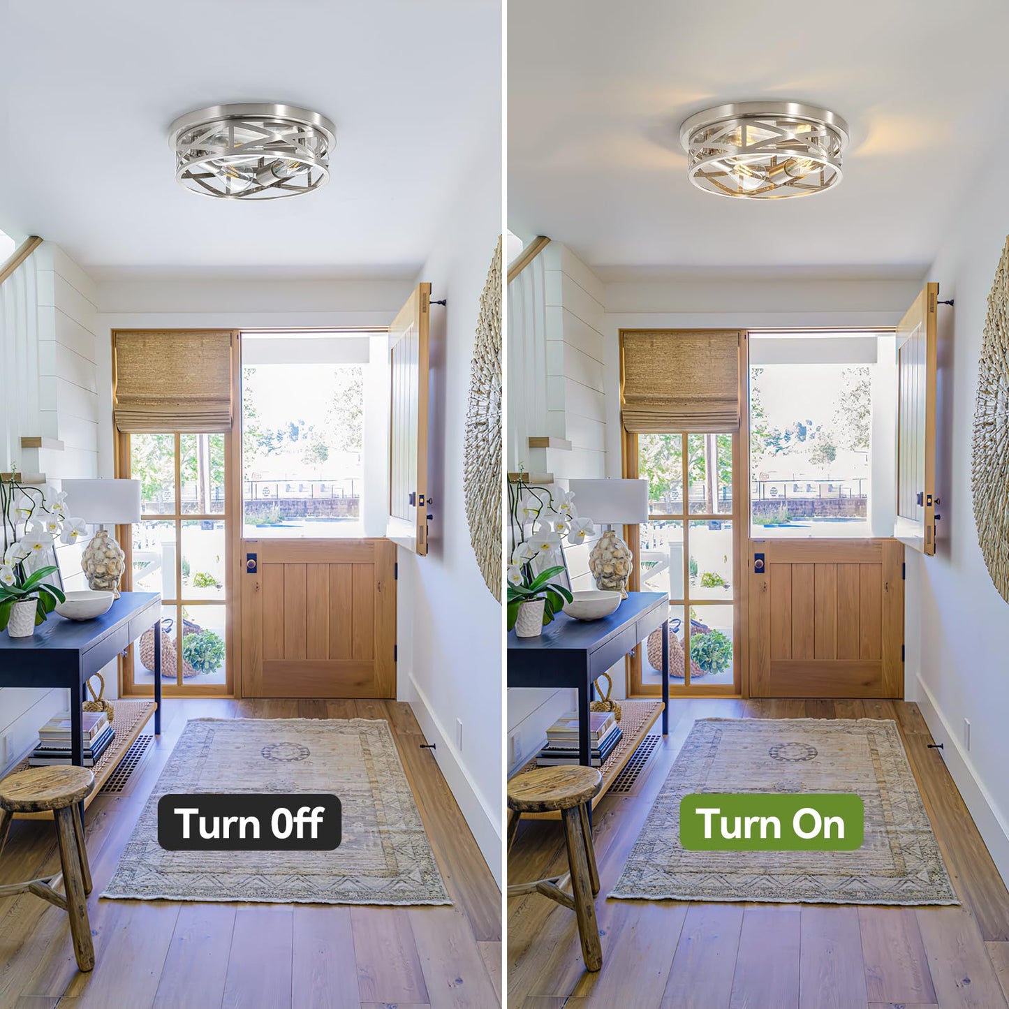 piano7797 13 inch Brushed Nickel Flush Mount Ceiling Light Fixtures,3-Light Modern Hallway Light Fixtures Ceiling, Brushed Nickel Light Fixture Ceiling Mount for Farmhouse,Kitchen, Bedroom 1 Pack