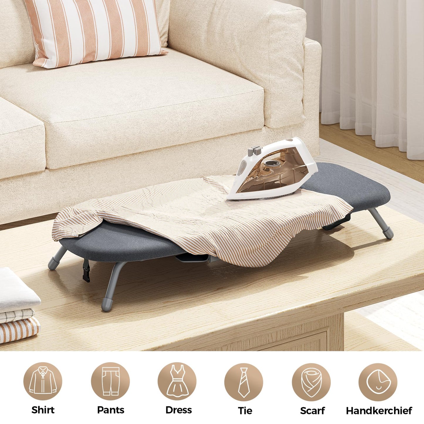Kingboard Tabletop Ironing Board with Iron Holder, Small Iron Board with Heat Resistant Cover, Portable Mini Ironing Board with Non-Slip Feet for Home Travel, 12 * 32 Black