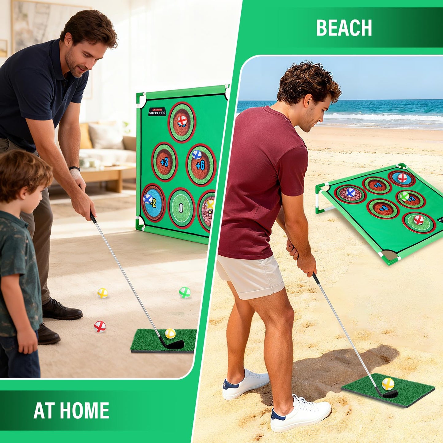 UMMNPR Golf Chipping Game Set, 20 Velcro Balls, 6 Hole Covers, Hitting Mat, Putting Mat, Carrying Bag, Indoor Outdoor