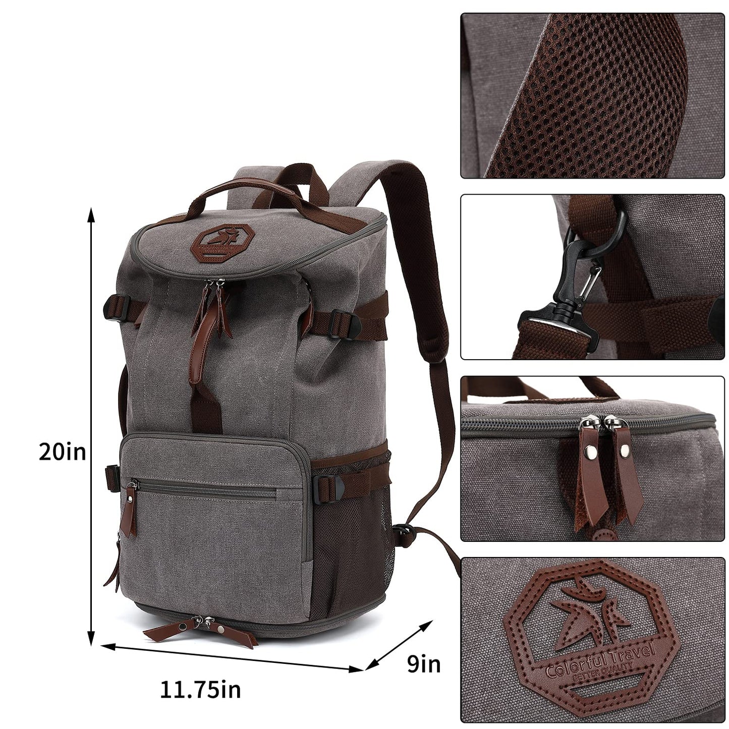 Kalesi Gym Duffle Bag Backpack 4-Way Vintage canvas with Shoes Compartment for travel Sport Hiking laptop (Vintage grey)