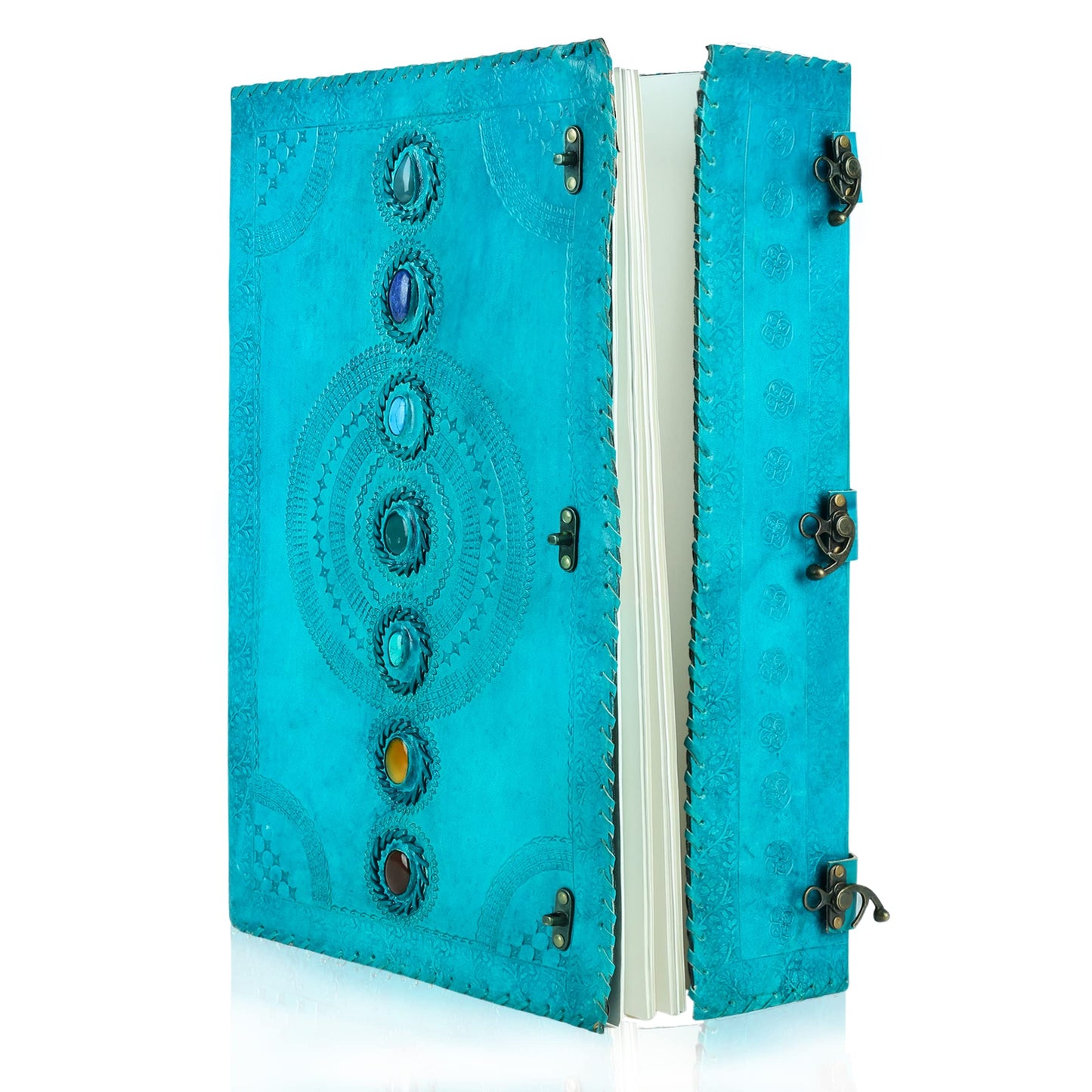 Skyland Seven Chakra Medieval Stone Embossed Handmade Jumbo Leather Journal Book of Shadows Notebook Office Diary College Poetry Sketch 14 x 22 Inches (Ocean Blue)