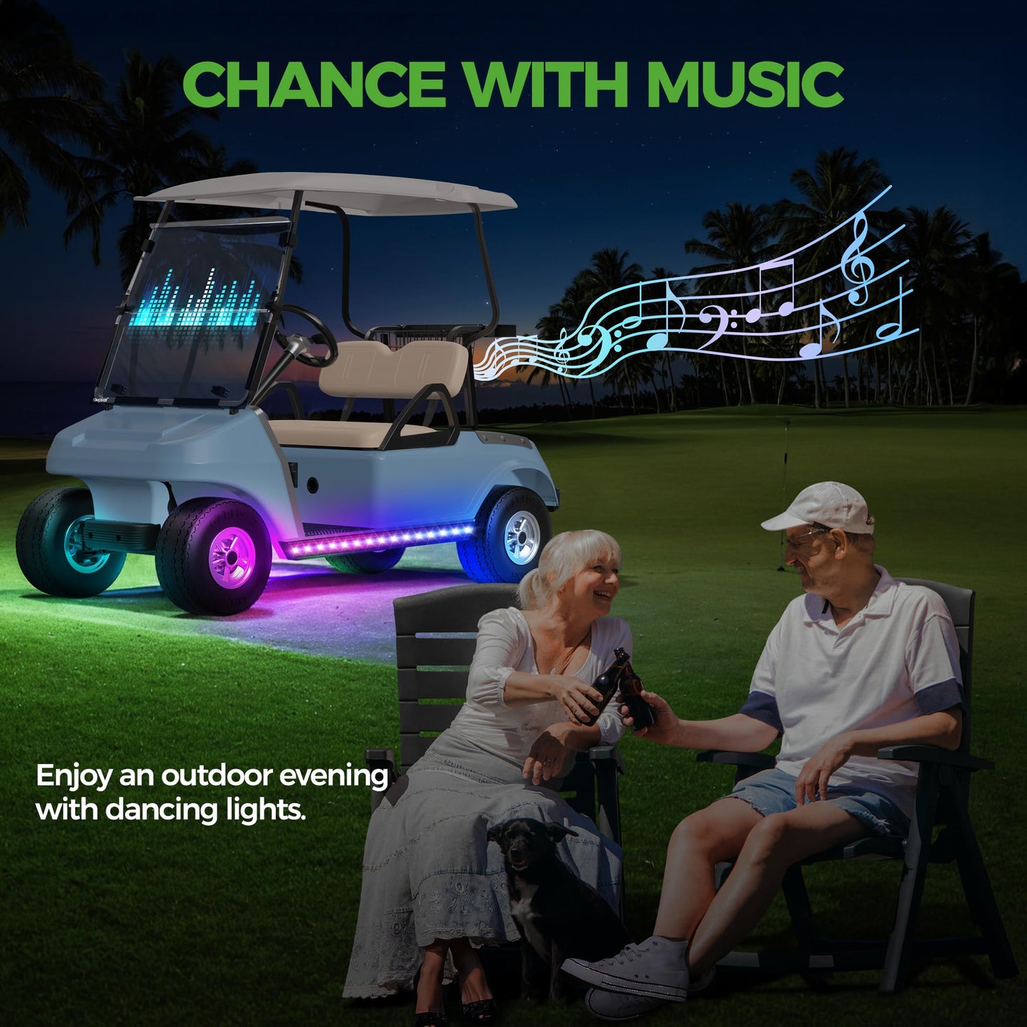 10L0L 4PCS Golf Cart Underglow LED Light Strip Kit, 22 Modes Glow Neon Underbody Lighting with Wireless Remote Control Music Sync IP67 12V-80V Input for Yamaha EZGO Club Car