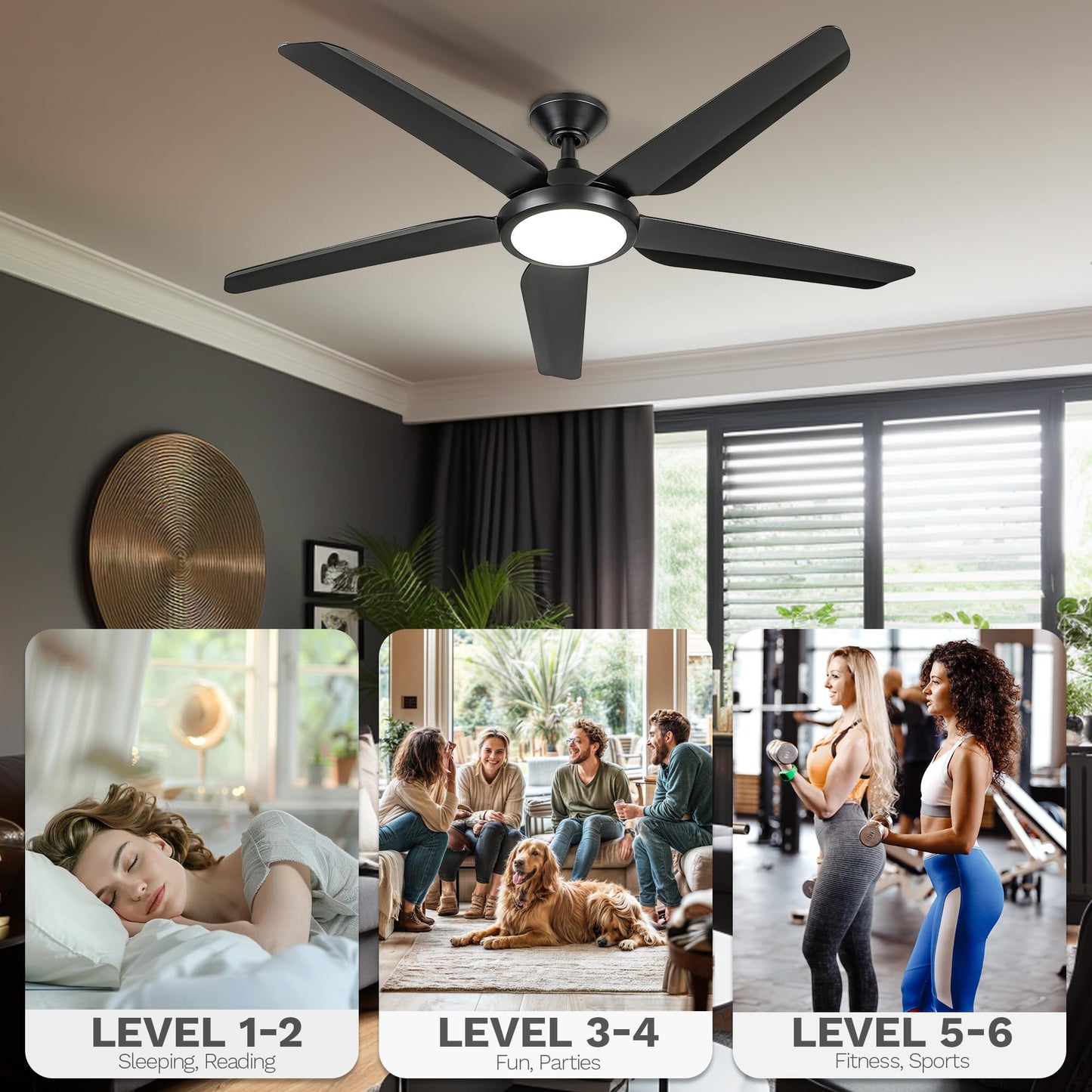 DWVO Ceiling Fan with Light, 54" Ceiling Fan with Remote, Tri-Color Temperature, 5 Blade Ceiling Fans Reversible 6 Speeds w/Quiet DC Motor for Bedroom, Living Room, Dining Room