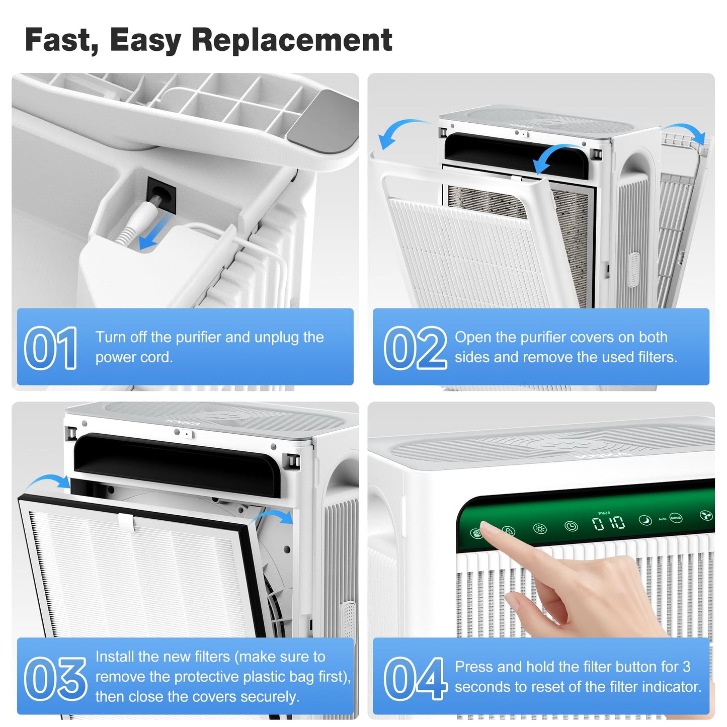 KNKA Genuine Air Purifier Replacement Filter for APH4000, 2-Pack High-Efficiency & Activated Carbon Filters, Captures Allergens, Odors, Dust & Pollen, Standard Filter – White