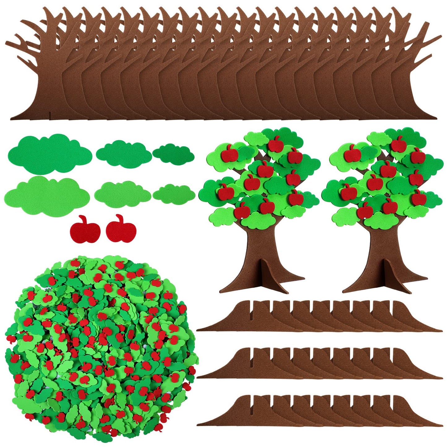 Nuanchu 20 Set 3D Foam Tree Craft Apples Leaves Sticker Self Adhesive Foam Tree Glitter Apple Sticker Summer Trees for Craft Project Family Art Activity