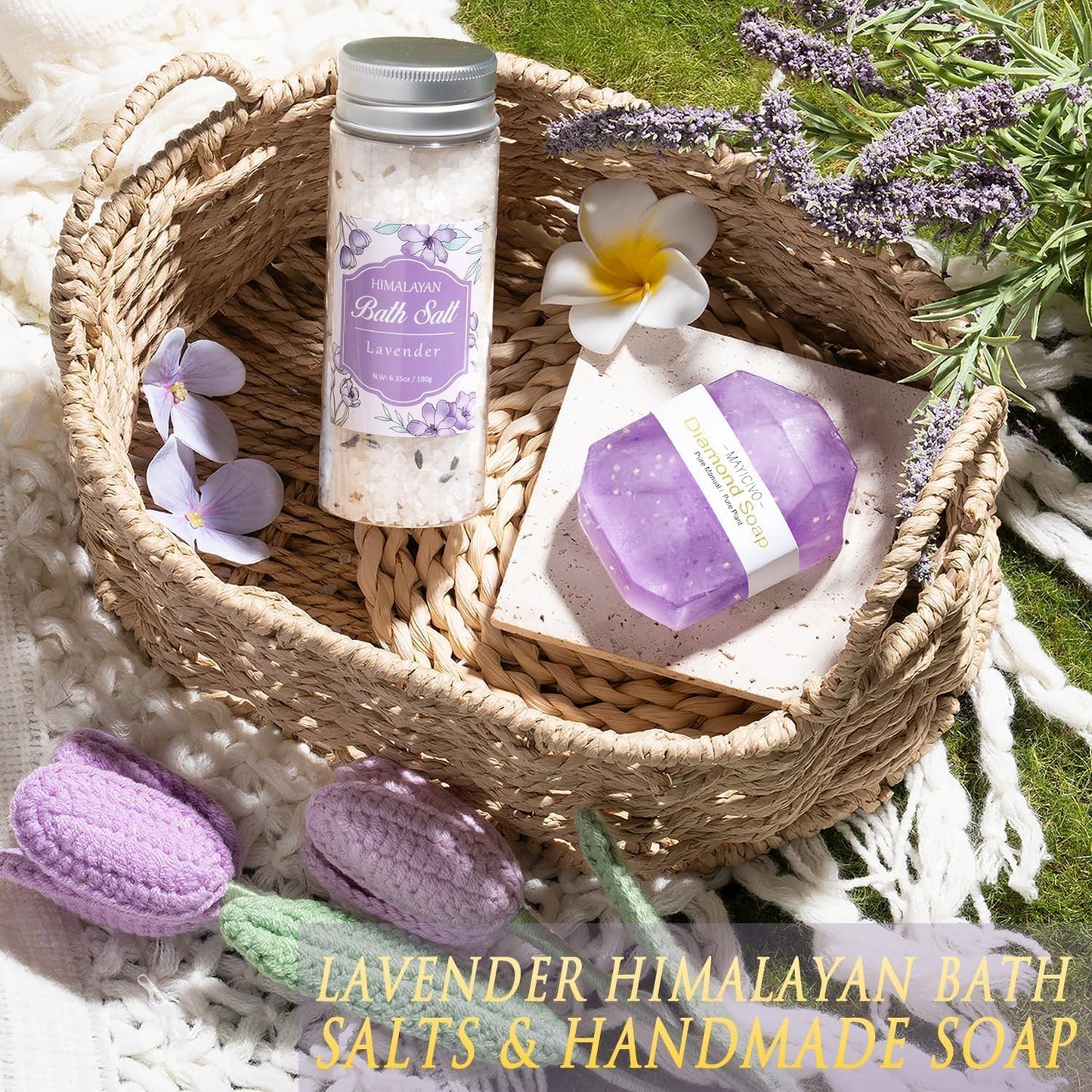 Birthday Gifts for Women Self Care Set Get Well Soon Gift Baskets, Relaxing Lavender Spa Gift Basket Care Package for Women, Unique Easter Gifts for Mom Her Girlfriend Sister Best Friends Wife