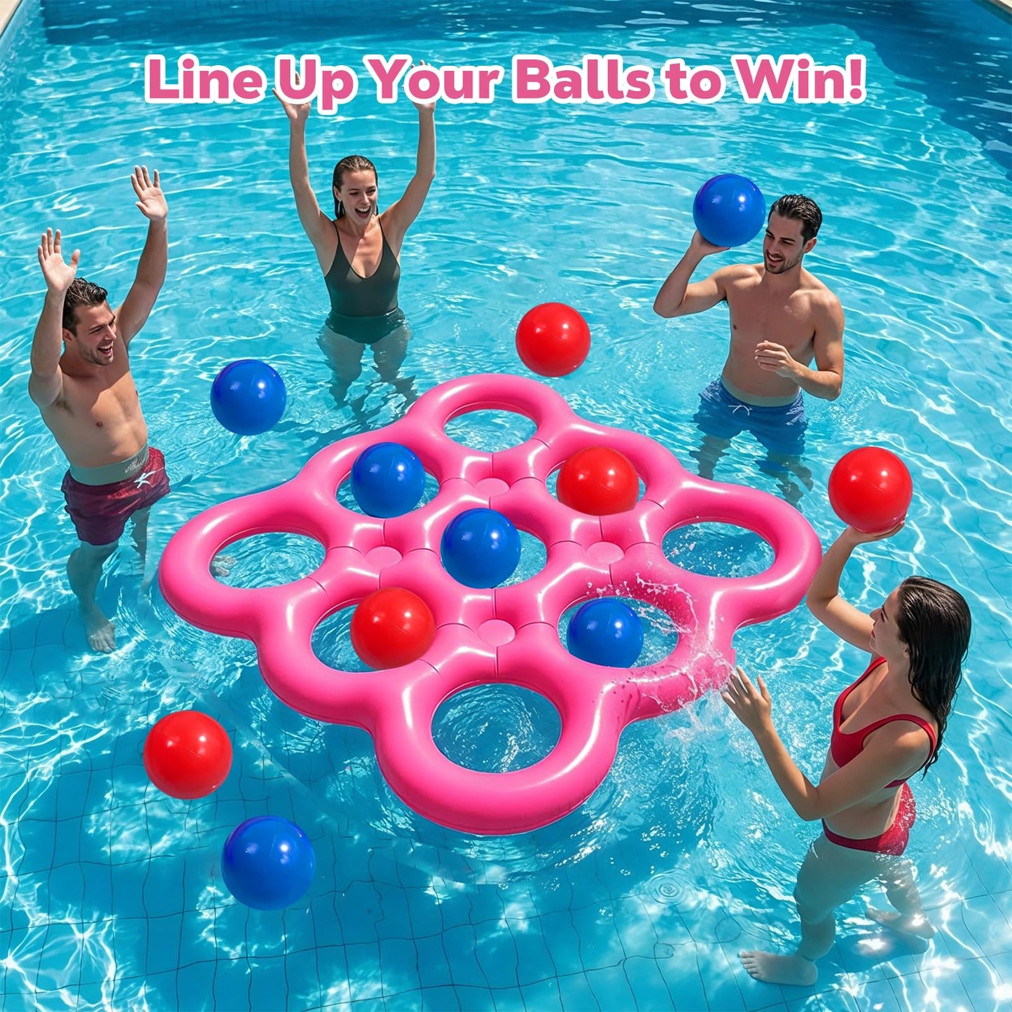 MoKo Pool Water Toys Tic-Tac-Toe Games Set, Inflatable Floats Toy with 10 Balls, Pool Games for Family Party Outdoor Beach Adults Teens Kids 2-10 Players, Lake Blue