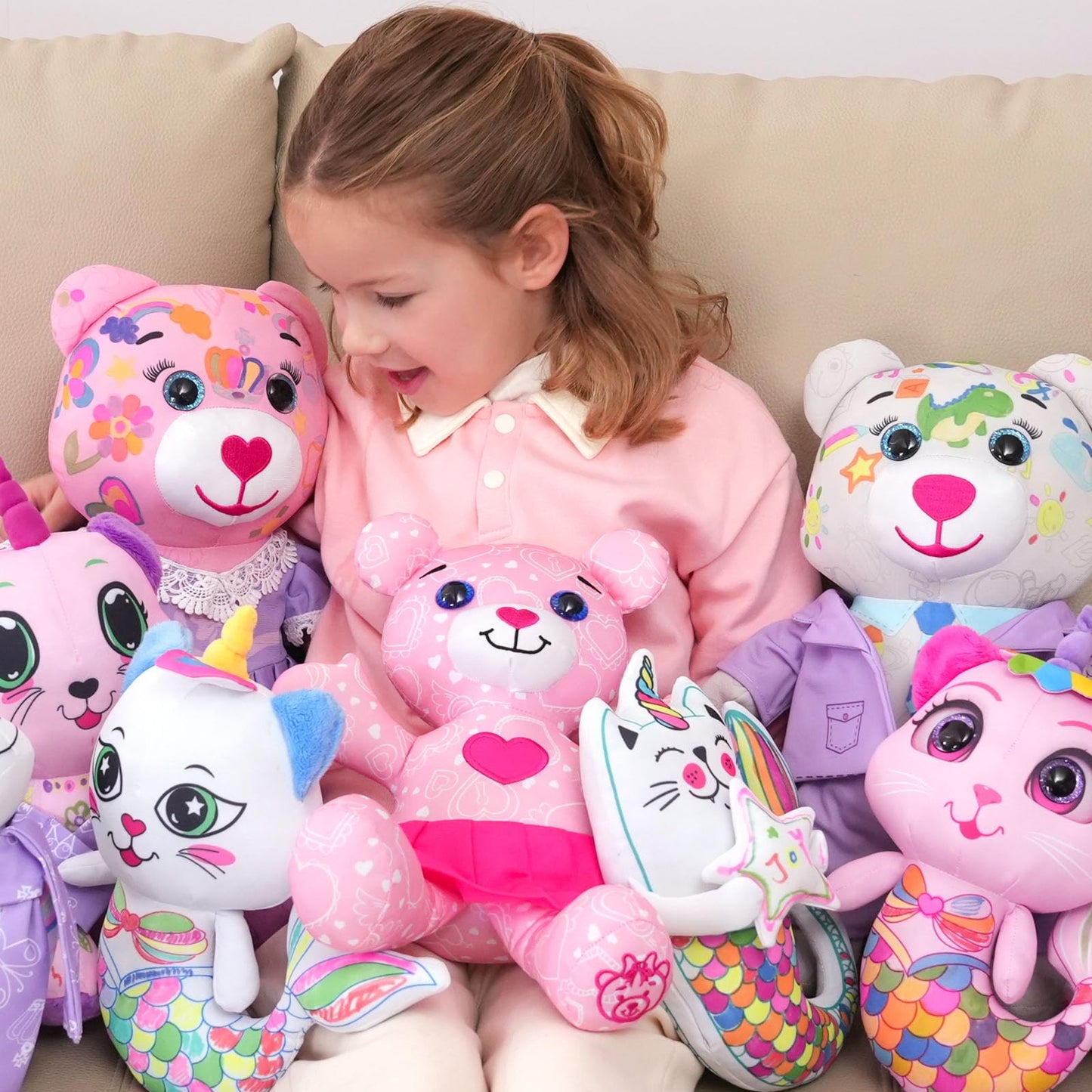 DIY Coloring Plush Toy with Washable Markers, Scribble Pets Stuffed Animal, Doodle Dolls Art Toy for Boys and Girls Ages 3-8, Birthday Gift (Pink Bear)