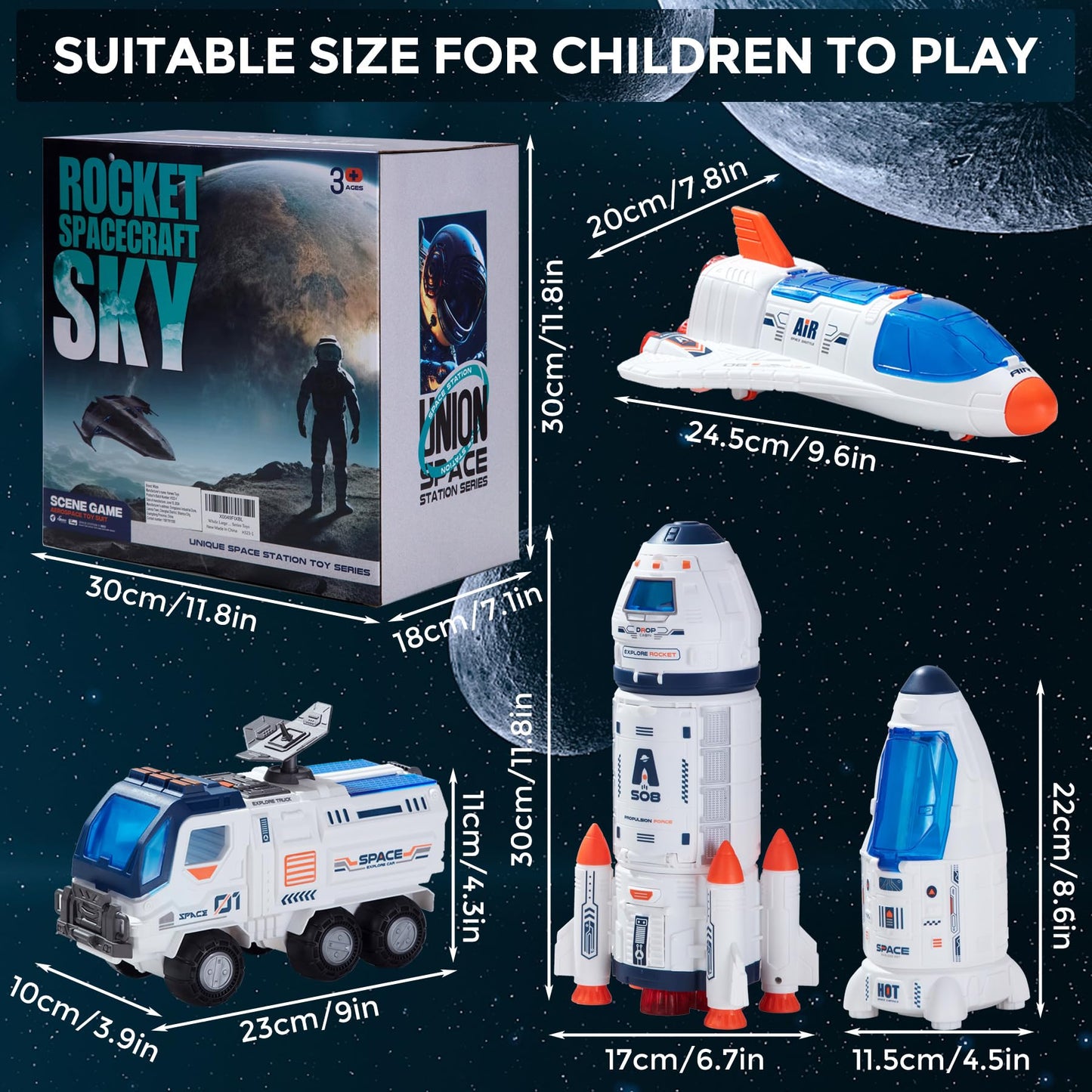 Large Space Exploration Astronaut Toys, Rocket Ship Toys for Kids with Spray Effects, Space Shuttle Truck Toy with Light and Sound, Outer Space Playset Series Toys