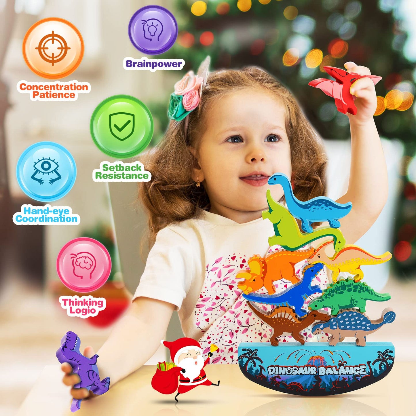 IPOURUP - Dinosaur Toys for Kids Ages 3-5: Wooden Stacking Montessori Toys for 3 4 5 6 7 Year Old, Balance Competition Game for Family, Great for Kids Gifts