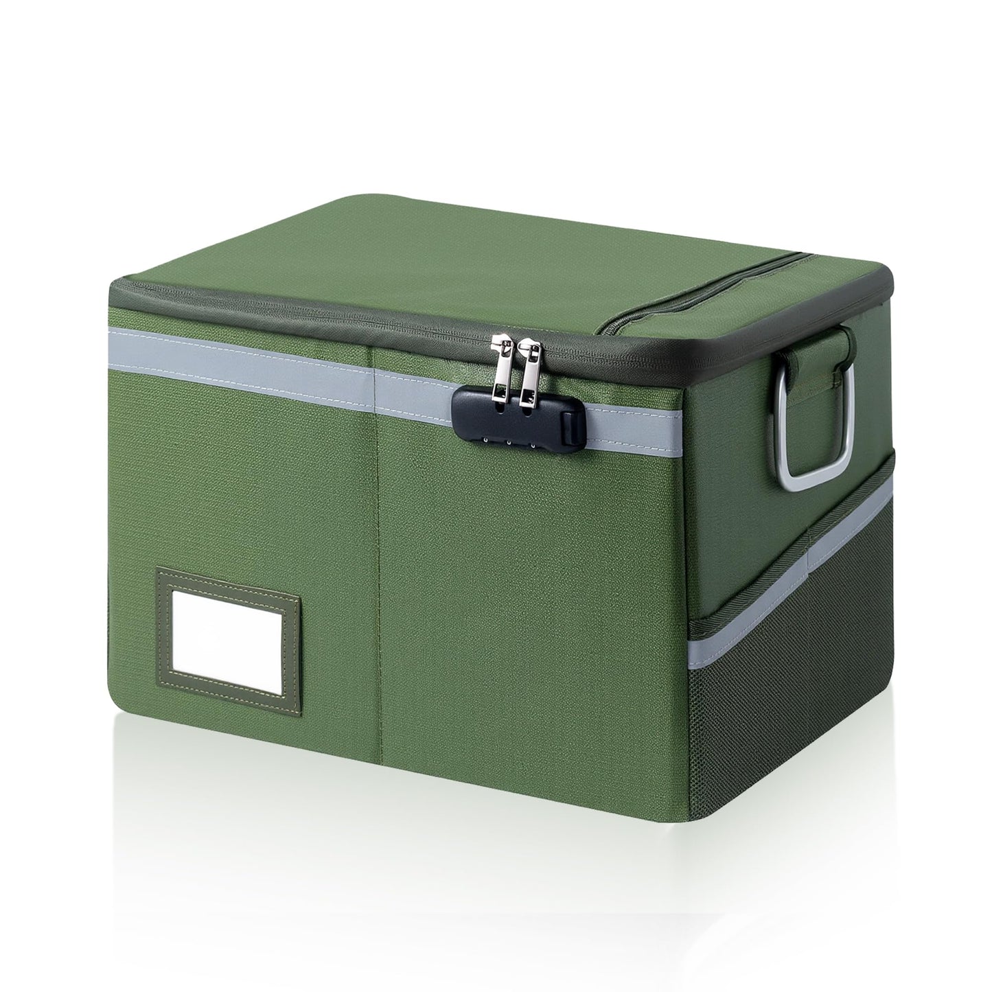 Ekunivers Fireproof Waterproof Document Box with Lock Collapsible Portable File Organizer Hard Shell Storage for Hanging Letter Legal Folders Home Office Safe Green 15.7x11.8x10.2in