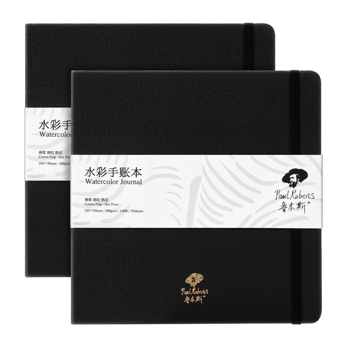 Paul Rubens Square Watercolor Journal 2 Pack 40 Sheets, 100% Cotton Acid-Free Hot Press Watercolor Sketchbook 7.48 * 7.48 Inches, 140lb/300gsm for Watercolors, Gouache, Acrylics
