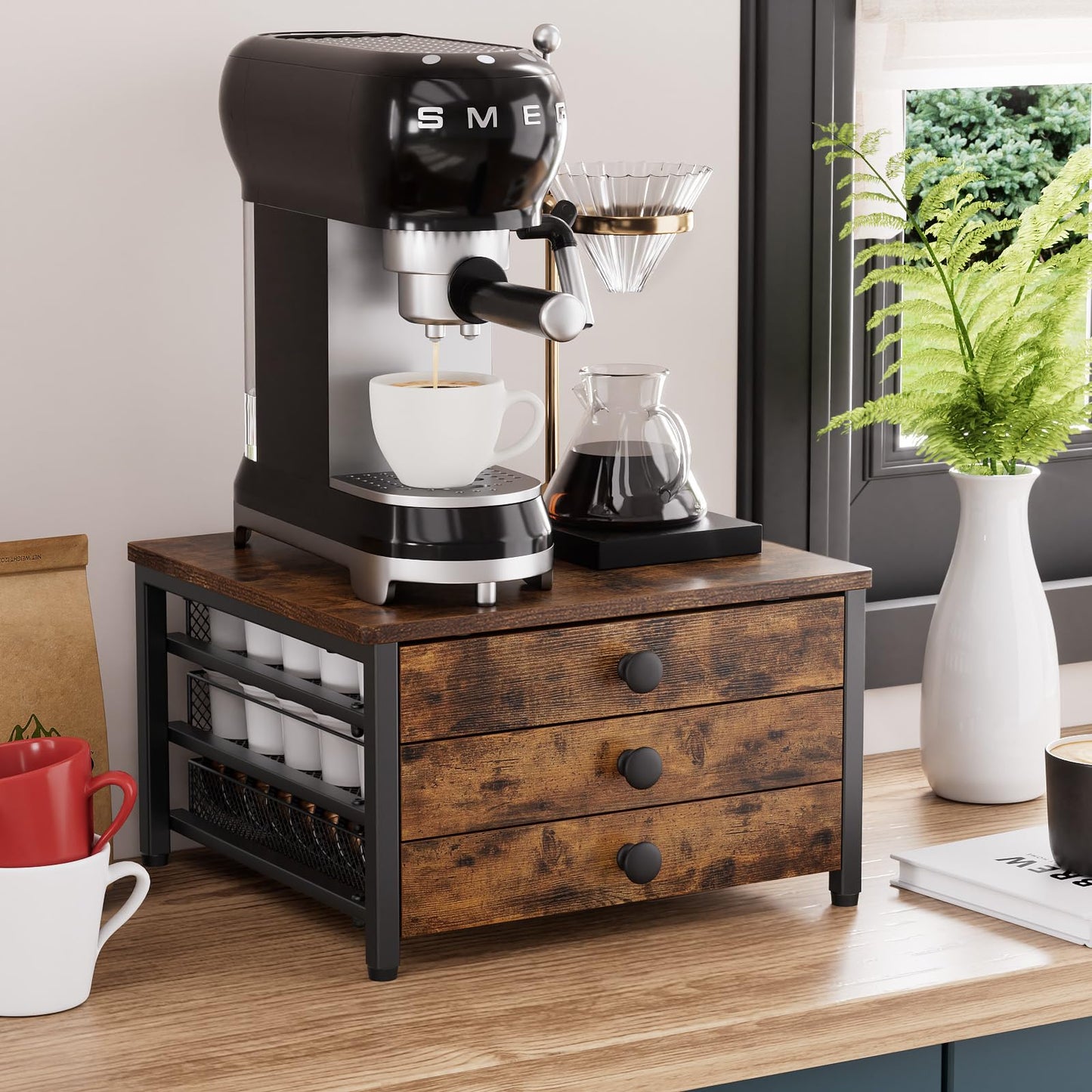 Coffee Pod Holder for Countertop, 3 Tier K Cup Holder Drawer, Coffee Bar Organizer 60 Coffee Pods Storage Organizer with Sliding Drawer for Coffee Station