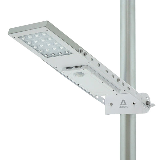 Alpha 1080X Solar Street Light Motion Sensor 3-Mode Street Lamp Dusk to Dawn Dimmable Waterproof Max Pole Diameter 3", Cool White LED