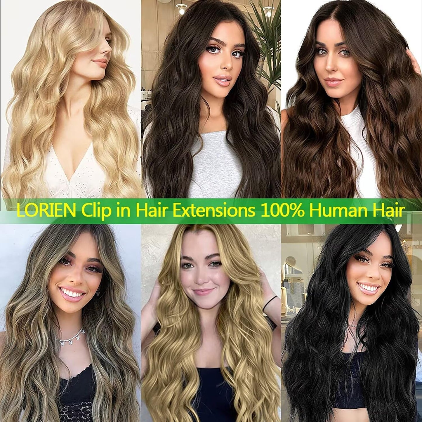 LORIEN Clip in Hair Extensions Real Human Hair, 22 Inch 110g, 1B Natural Black, Clip in 100% Brazilian Remy Human Hair Extensions 8pcs Per Set with 18 Clips Double Weft