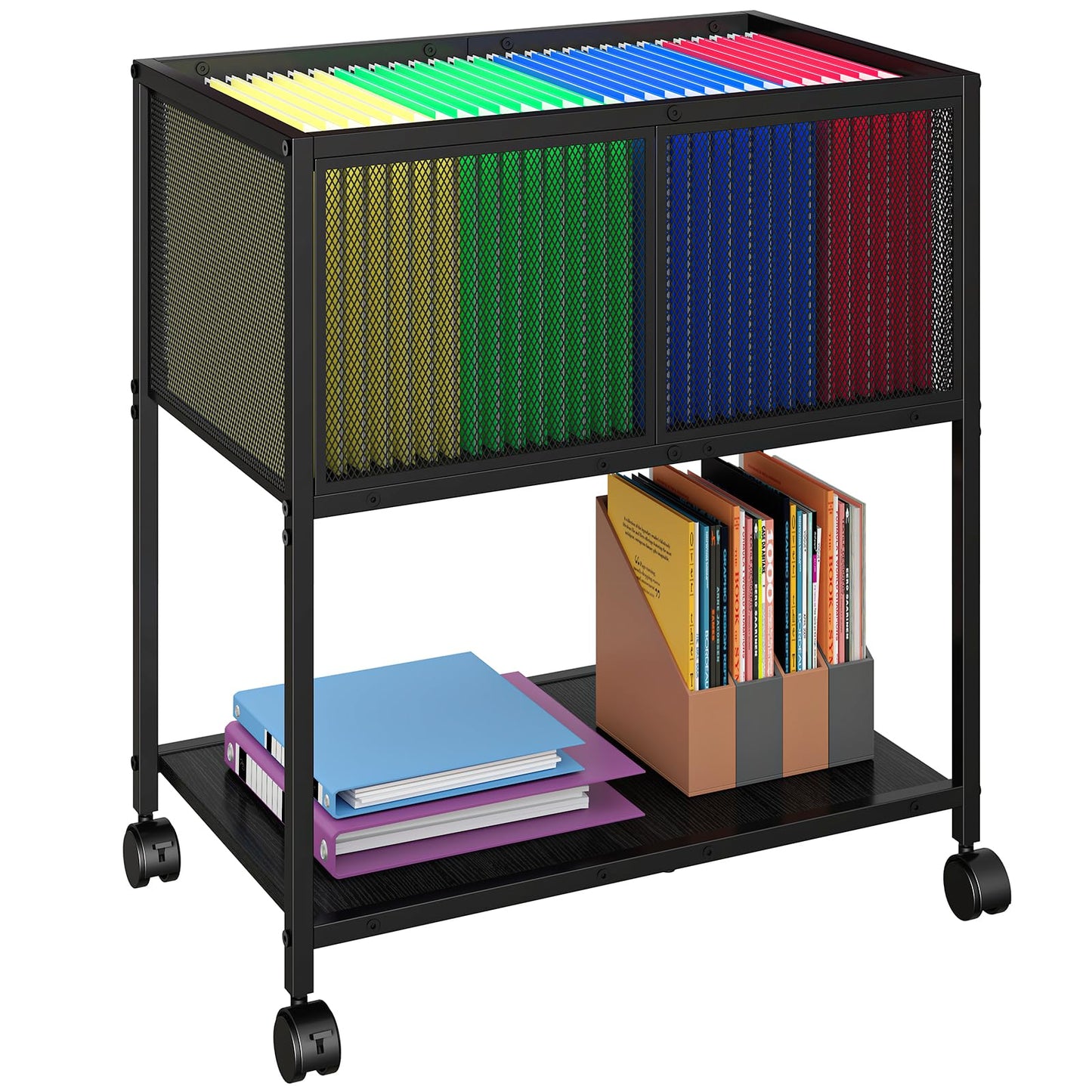 Sbanmao Rolling File Cart, Mobile File Cabinet with Wheels Hanging Files, Metal Hanging File Folder Cart File Organizer Fit Letter Size for Home Office, Black (Patent Pending)