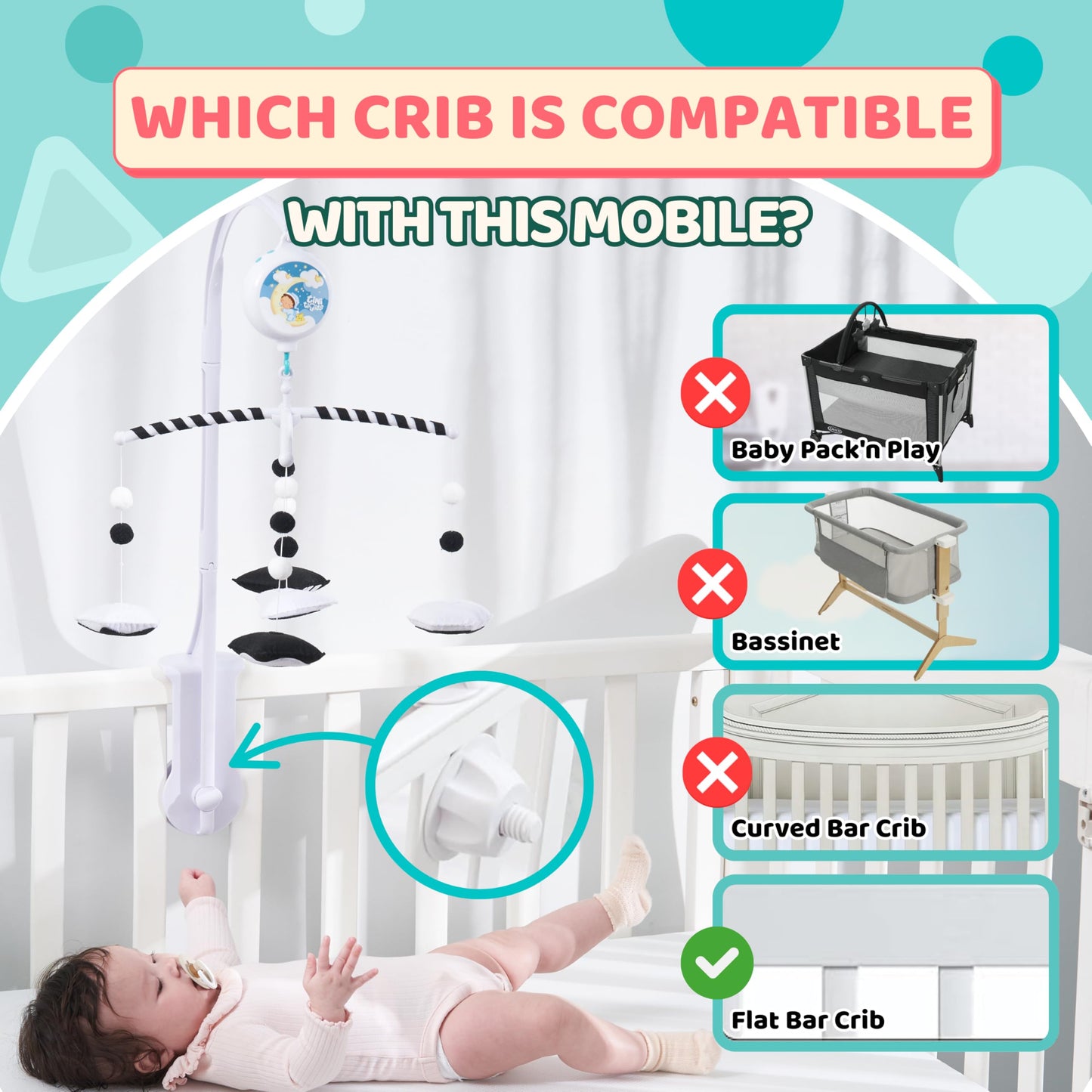 EVERLOVE Montessori Mobile Baby for Crib (TINITIGIES) - Black and White Mobile Give Visual Stimulation to Engage Your Newborn - Baby Crib Mobile for Boys & Girls - Baby Mobile for Crib