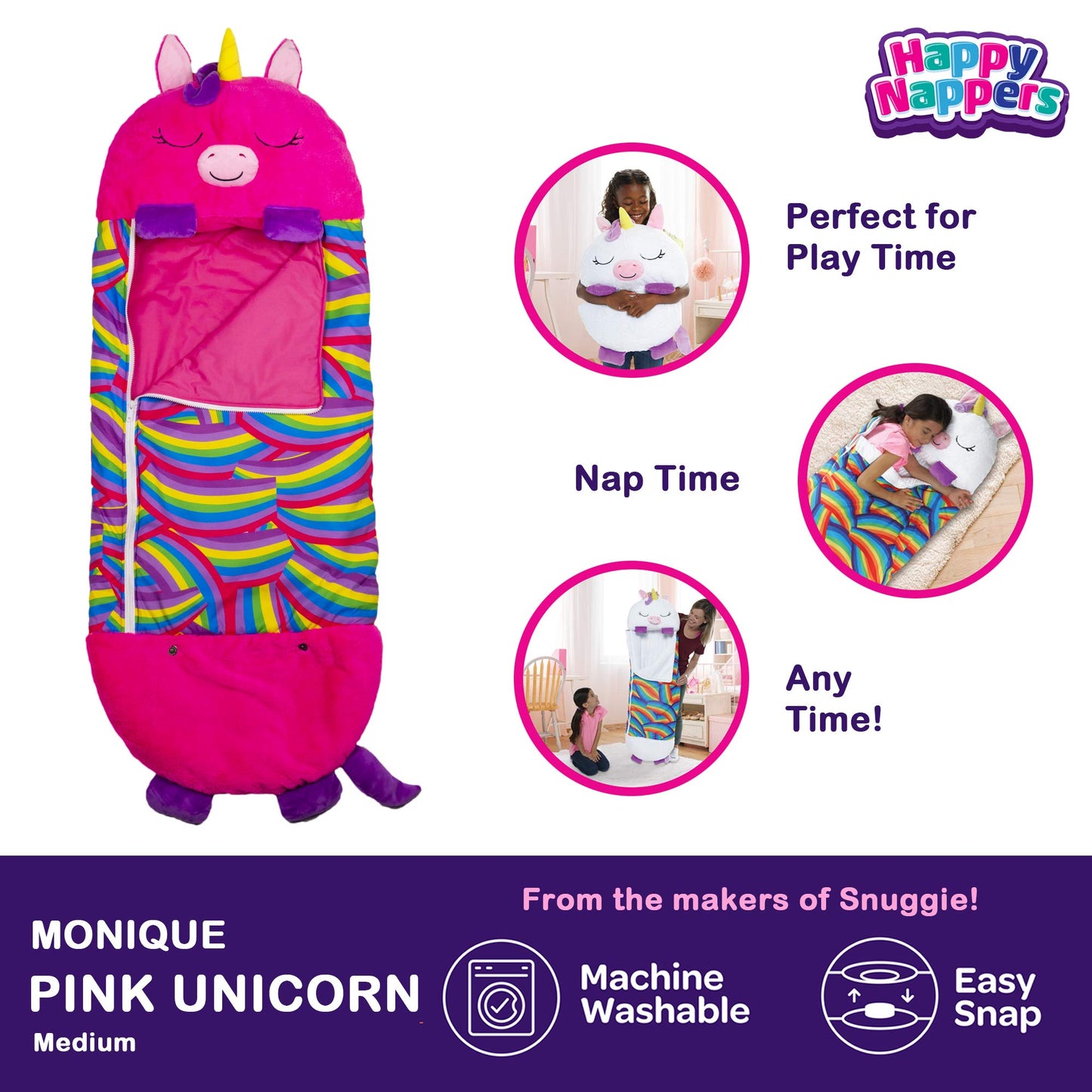 Happy Nappers Medium Unicorn Pink Pillow & Sleepy Sack- Comfy, Cozy, Compact, Super Soft, Warm, All Season, Sleeping Bag with Pillow