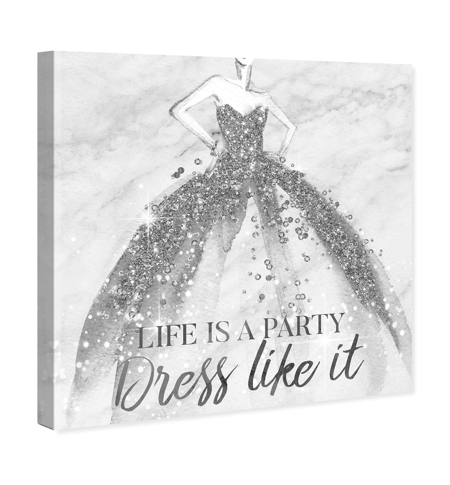 Wynwood Studio Fashion and Glam Wall Art Canvas Prints 'Life is a Party Silver' Home Décor, 30x30