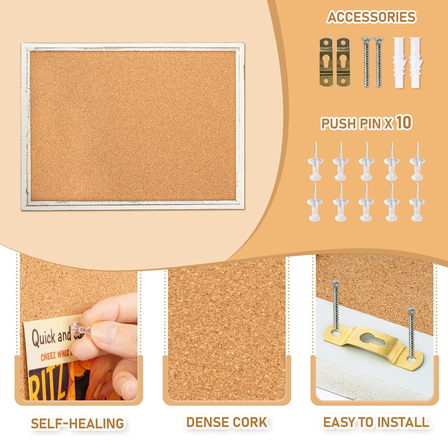 DOLLAR BOSS White Cork Board for Wall - 48 X 36 Inches, Rustic Wooden Frame Large Bulletin Board, Decorative Hanging Pin Board for Office & Home Decor
