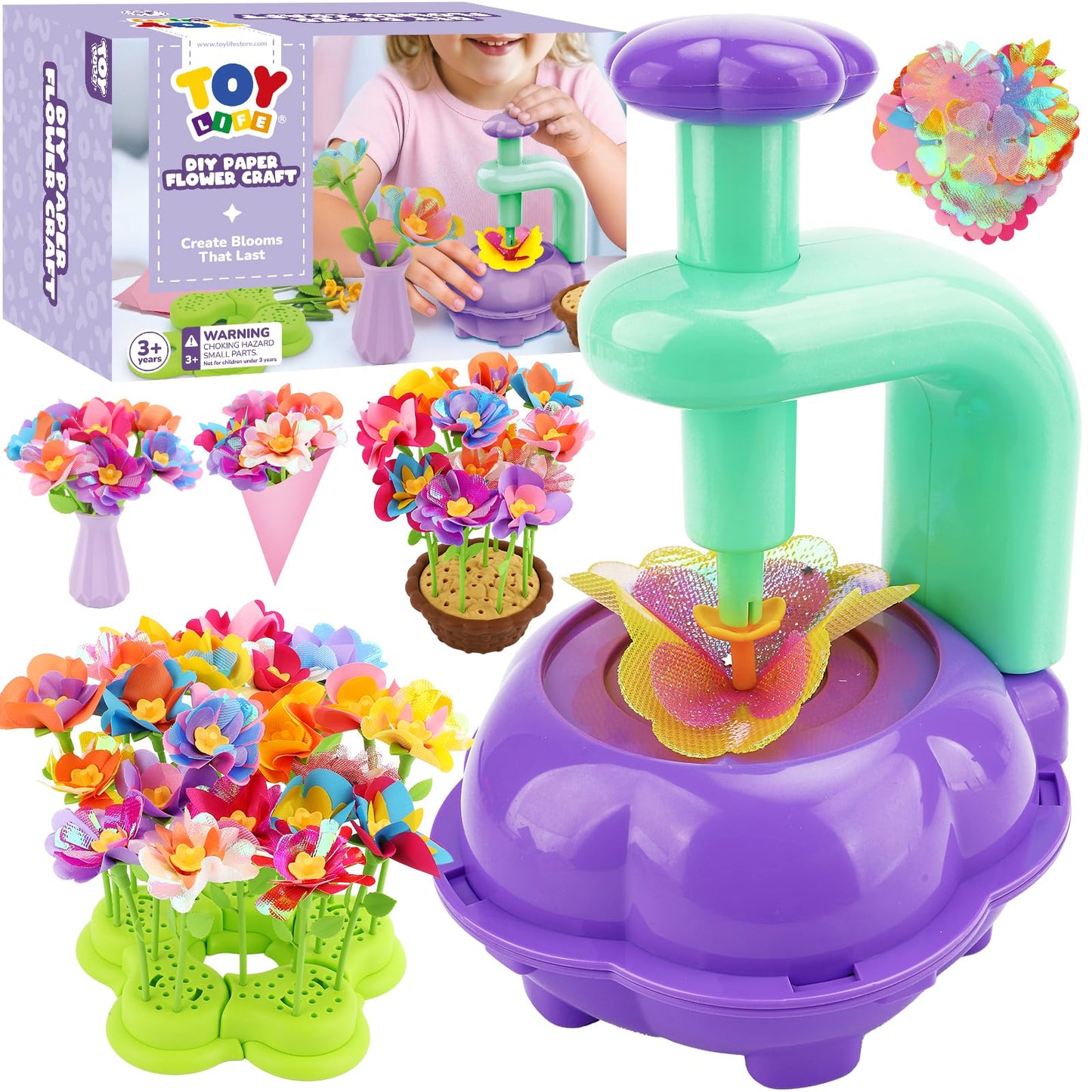 TOY Life DIY Flower Bouquet Making Kit for Girls: Creative Fabric Flower Craft Kit for Kids Age 4-8, Birthday Valentines Educational Gift for Kids Age 5 6 7