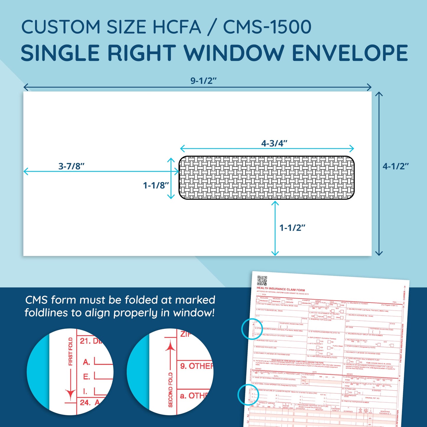 500 CMS 1500 Form Envelopes - Self Seal Design - Perfectly Fits your HCFA Medical Billing CMS-1500 Forms - 4 ½ X 9 ½ Inch (Pack of 500)