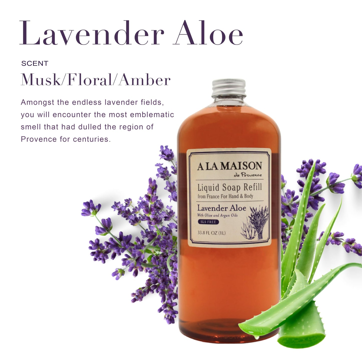 A LA MAISON French Liquid Hand Soap Refill, Lavender Aloe - Natural Hand Wash Made with Essential Oils - Biodegradable, Plant-Based, Vegan, Cruelty-Free, Alcohol & Paraben Free (33.8 oz, 2 Pack)