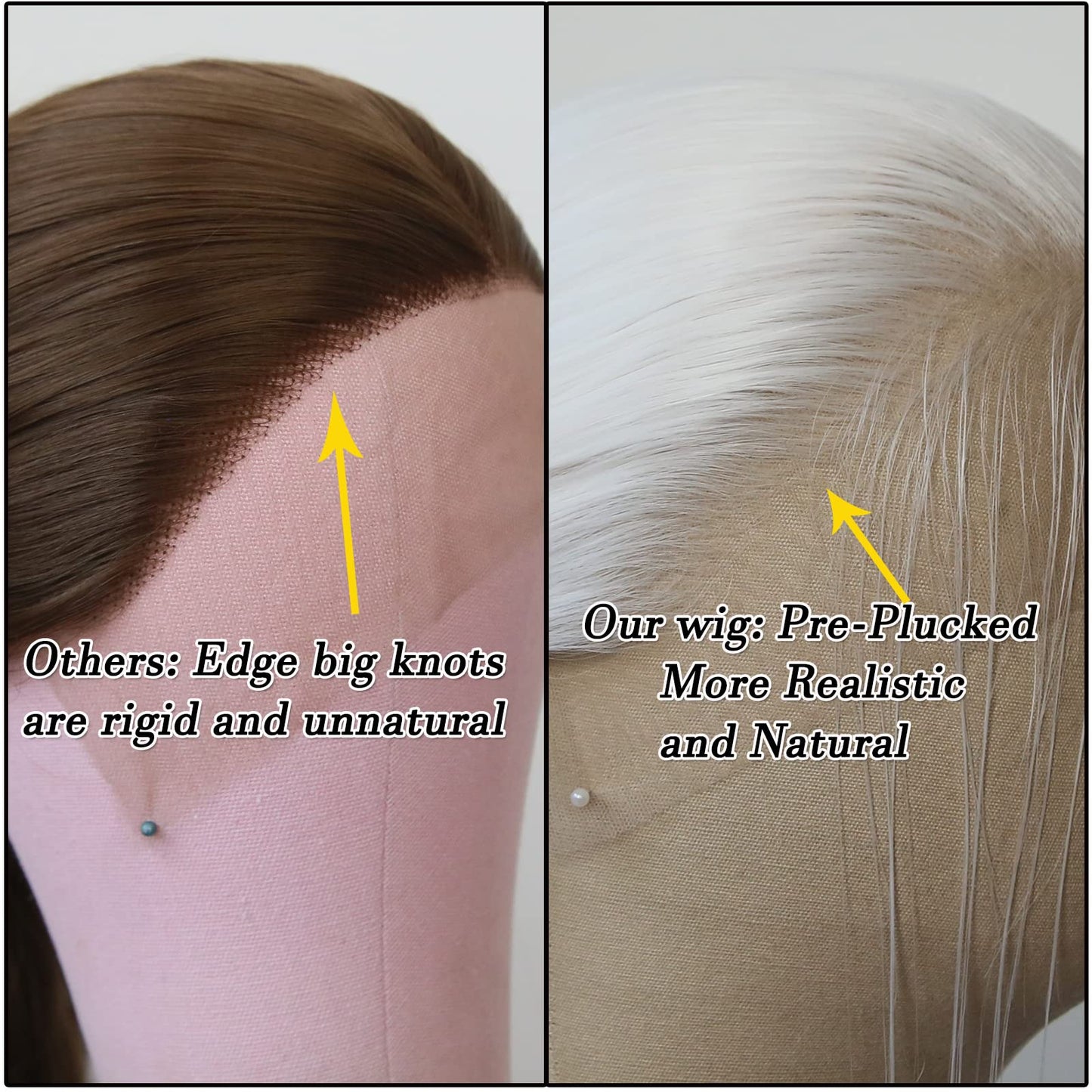 BTWTRY White Synthetic Lace Front Wig - Long Straight Platinum Snow White Lace Front Synthetic Wig - Pre Plucked Natural Hairline - Glueless Heat Resistant Fiber Hair Wig for Fashion Women
