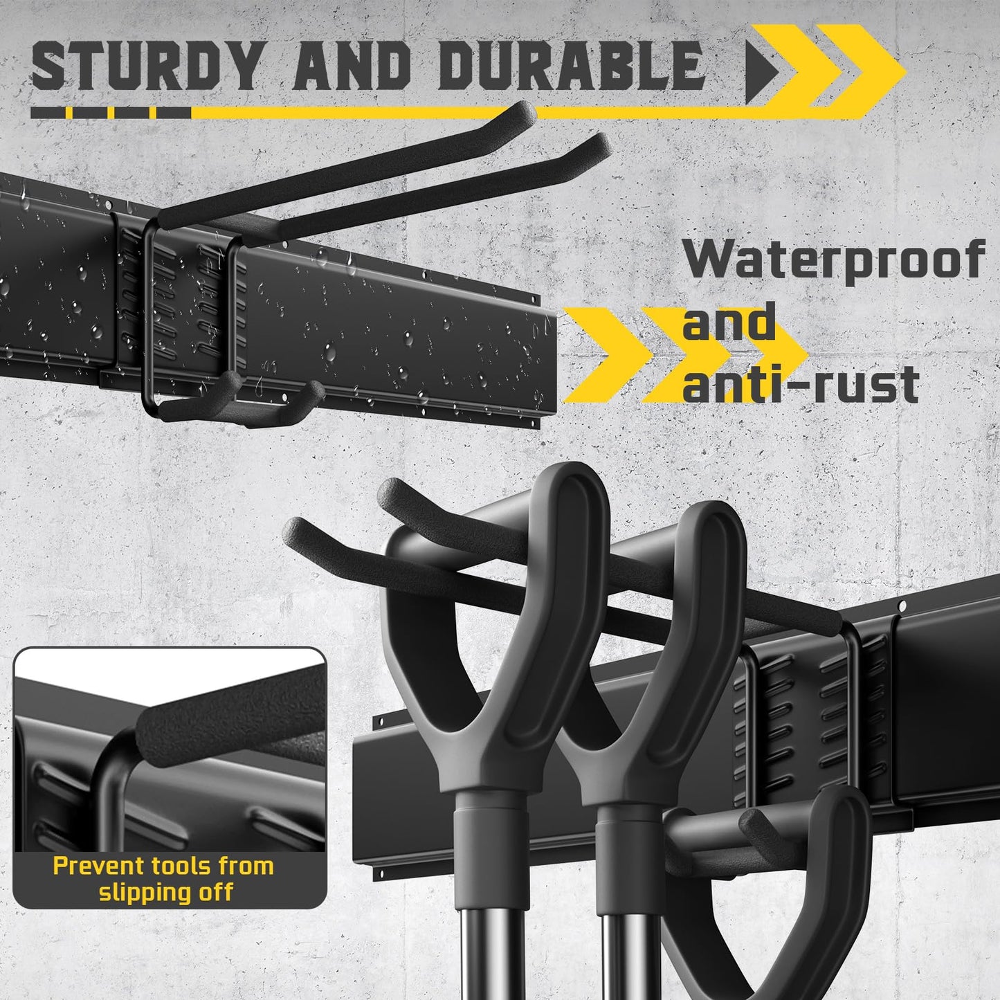 YZSFMZGE 96" Garage Tool Organizer Wall Mount, 1250lbs Heavy Duty Garden Tool Storage Rack with 15 Adjustable Hooks for Yard, Shed, Garage (6 Racks, 15 Hooks, 2 Straps, Steel)