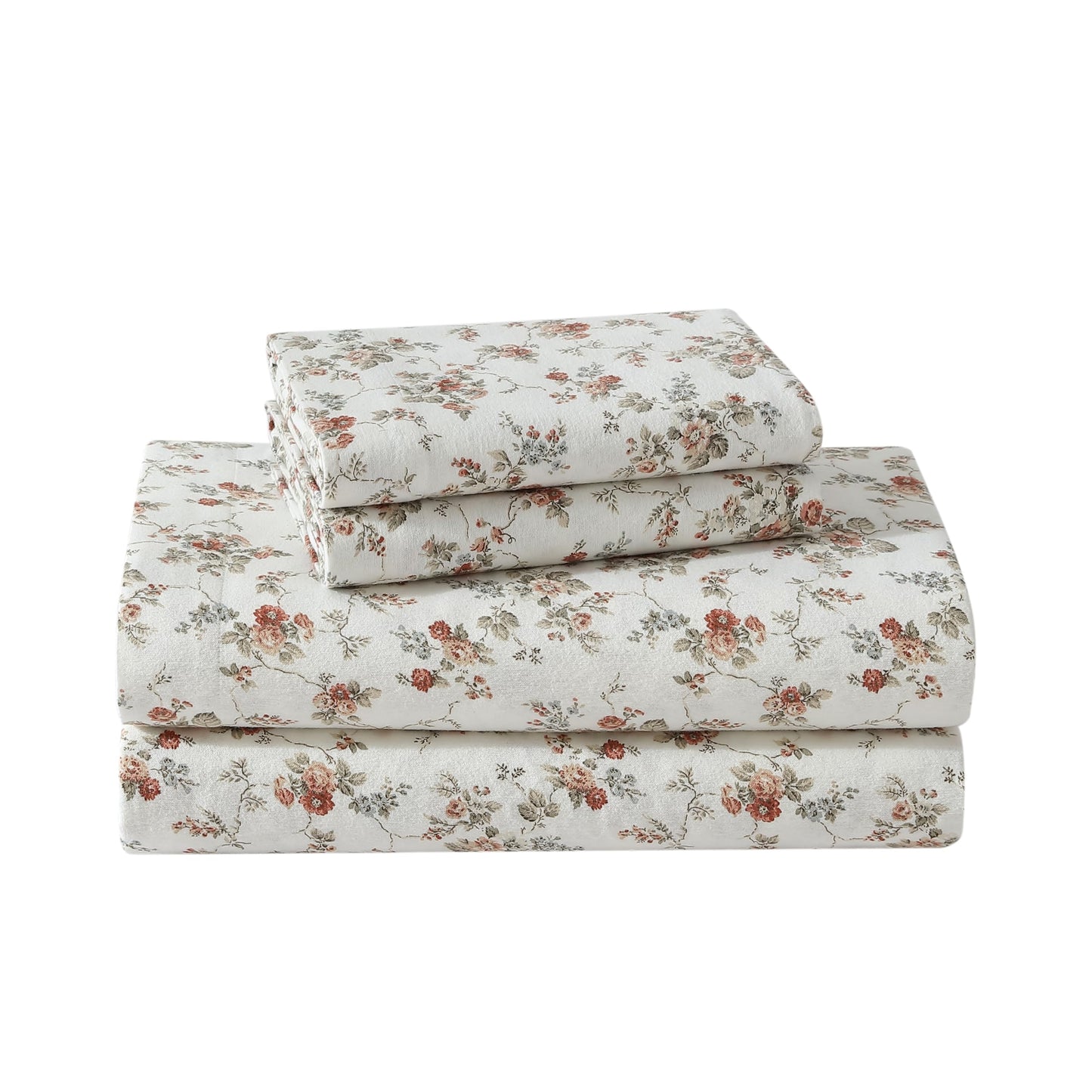 Laura Ashley - Flannel Sheets Queen Size, Anti-Pilling & Wrinkle Resistant Cotton, Touchably Soft for All-Season Comfort - Bed Sheets with Matching Pillowcases & Fitted Sheet (Le Fleur Orange)