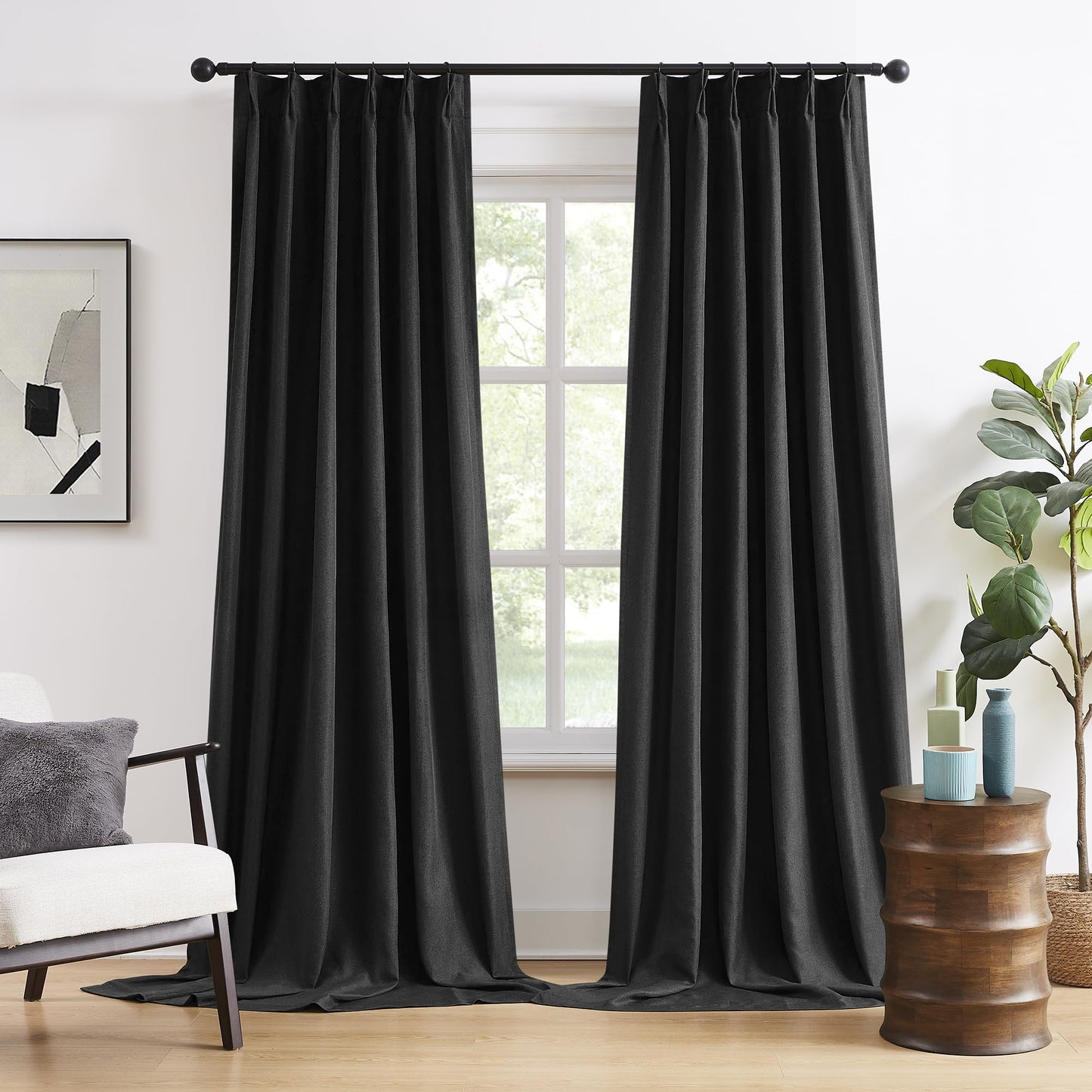 DUALIFE Extra Long Pinch Pleated Blackout Curtains/Drapes 144 Inch Length 12ft,Thermal Insulated Back Draperies 2 Story Window Curtains for Ceiling Villa,(Black, 2 Panels,40" W x 144" L)