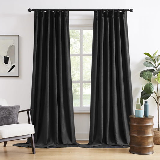 DUALIFE Extra Long Pinch Pleated Blackout Curtains/Drapes 144 Inch Length 12ft,Thermal Insulated Back Draperies 2 Story Window Curtains for Ceiling Villa,(Black, 2 Panels,40" W x 144" L)