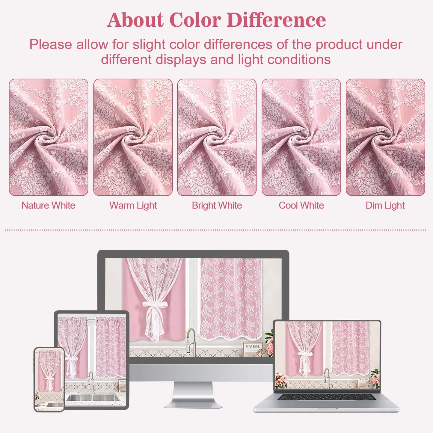 Yinhua Pink Curtains for Girls Room Double Layer Blackout Curtains for Bedroom 84 Inches Long Nursery Curtain for Living Room, Grommet Drapes with Tiebacks, 52" W x 84" L