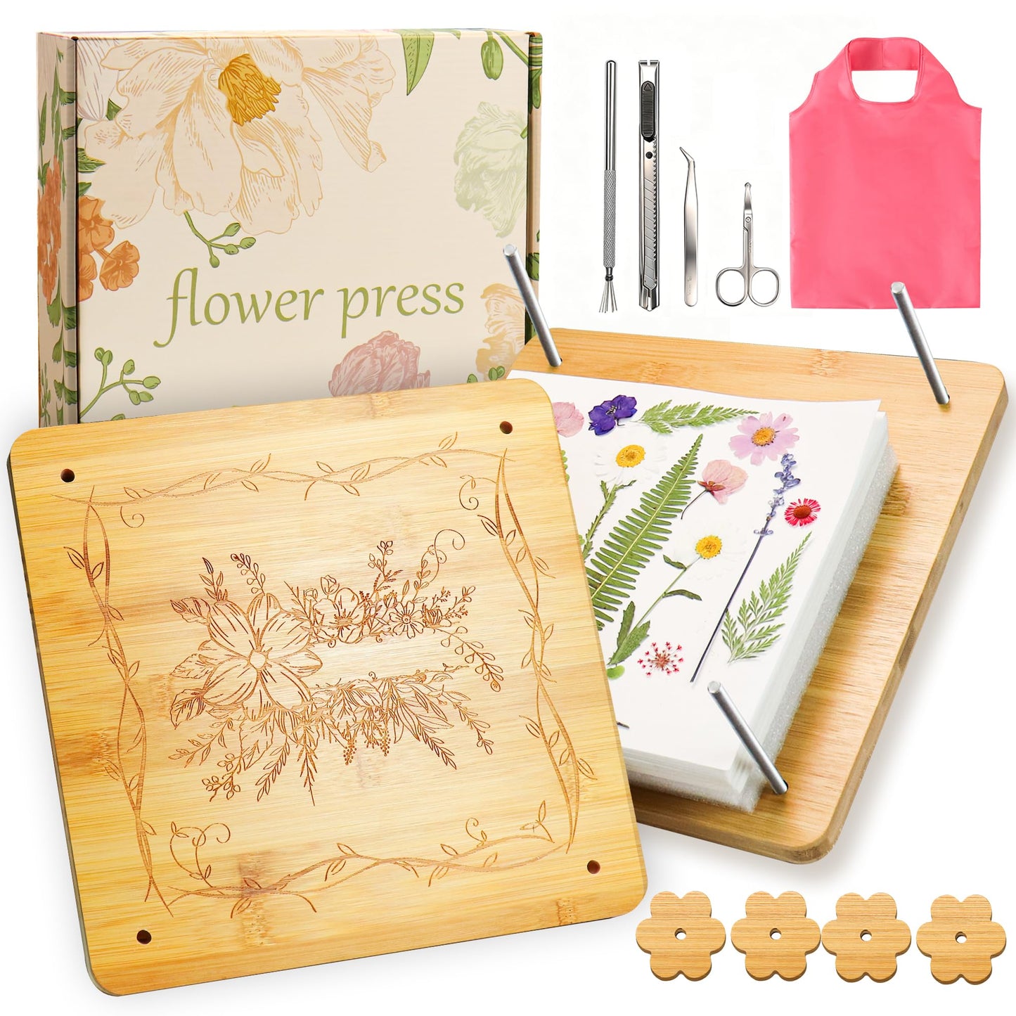 SouStoCol Flower Press, Extra Large Flower Press Kit - 11"x11" 10 Layers Flower Pressing Kit for Pressed Flowers, Plant Flower Preservation Kit for Bookmarks, DIY Craft Art, Flowers Drying