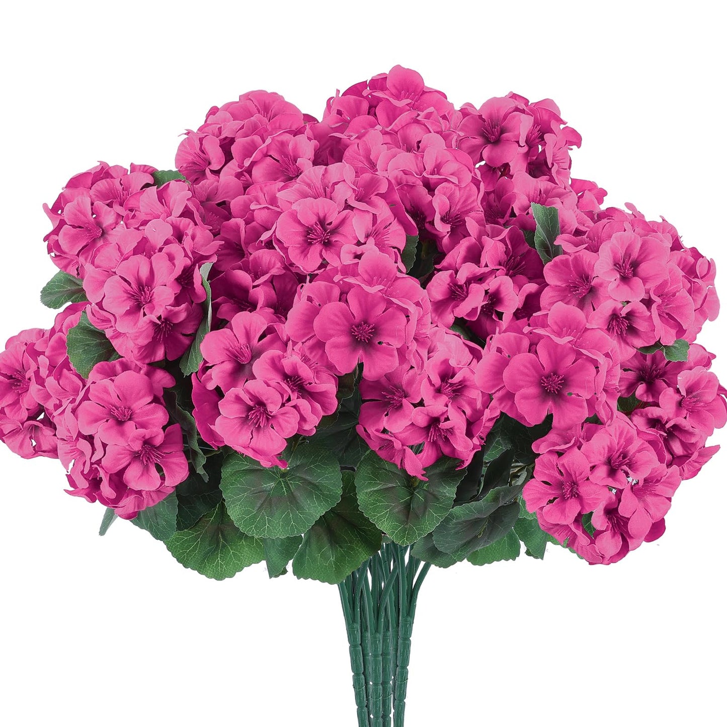Hananona 12 Pcs Artificial Geranium Flowers for Outdoors Geranium Silk Flowers Outdoor UV Resistant Garden Plants Faux Flowers for Home Kitchen Table Centerpieces Decor (12, Rose Red)