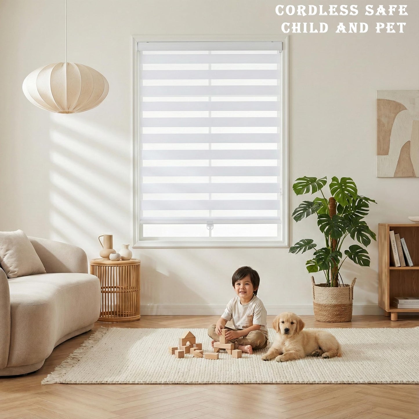 Shadesu Cordless Zebra Blinds for Windows, 51" W x 72" H, White, Dual Layer Free-Stop Zebra Shades, Light Control for Day and Night, Sheer Blinds for Indoor Windows, Bedroom, Kitchen