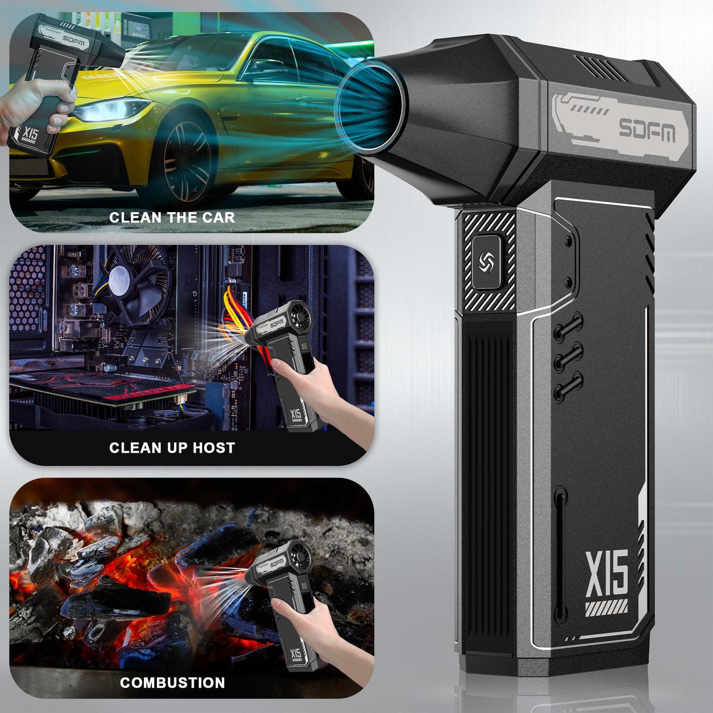 SDFM Compressed Air Duster - 180,000 RPM Electric Air Duster - with Brushless Motor, 3-Gear Adjustable Air Duster - for Keyboard, PC, Car, Air Bed, and Home Cleaning (X15)