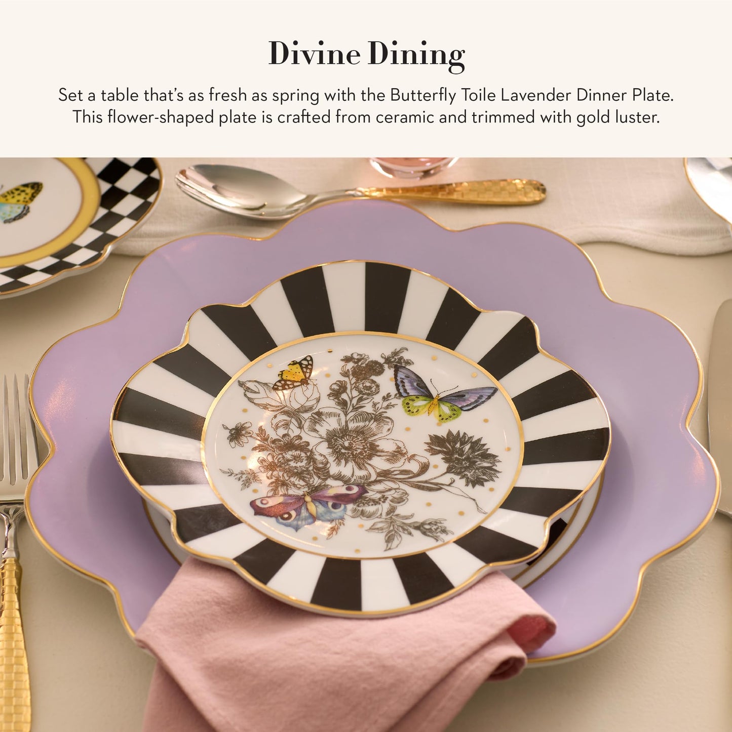 MACKENZIE-CHILDS Butterfly Toile Ceramic Dinner Plate, 11 Inches, Lavender