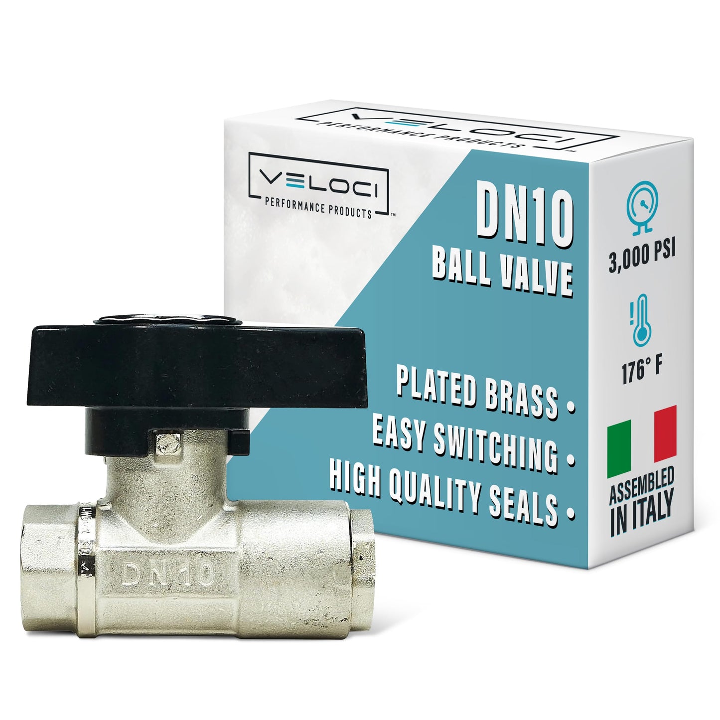 MTM Hydro Original DN10 Italian Brass Plated Ball Valve for Pressure Washing, Soft Washing and Industrial Applications