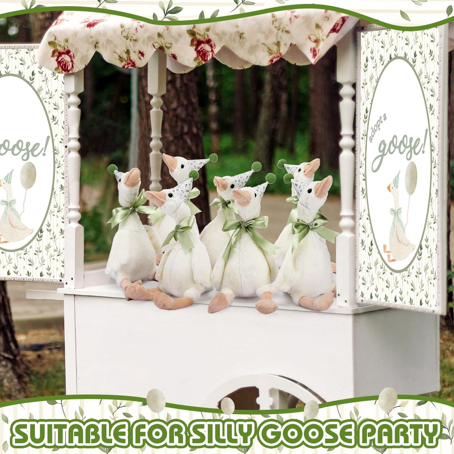 Blueweenly 8 Sets One Silly Goose Birthday Decoration 15.7 Inch Soft Silly Goose Stuffed Animal Hat with Wood Table Decor for Birthday Party Decoration
