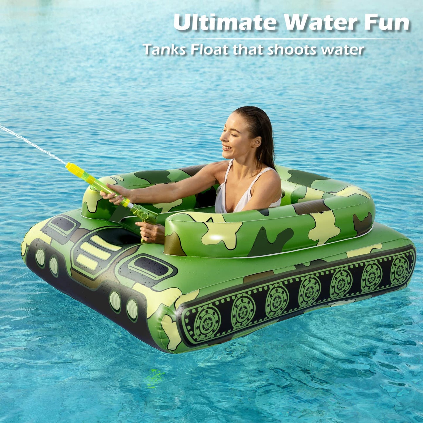 Inflatable Tank Pool Floats - Jasonwell Kids Pool Floaties Swimming with Water Cannon Gun Swim Floaty Rafts Lake Beach Party Pool Toys for Boys Girls Toddlers (Tank Float for Adults)