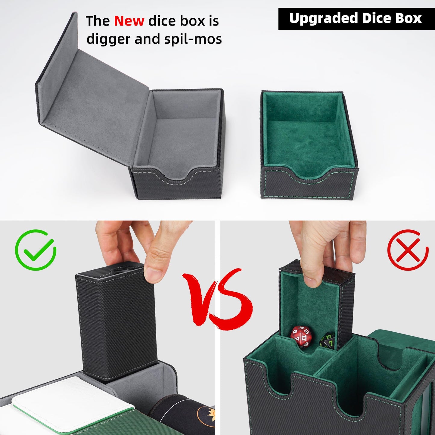 AFIING MTG Deck Box 6 In1 with MTG Playma,Premium Card Storage Box with 5 Pcs MTG Deck Box Holds 2400+ Trading Cards, Large TCG Card Deck Case for Magic Yugioh Sports Cards (Black&Grye)