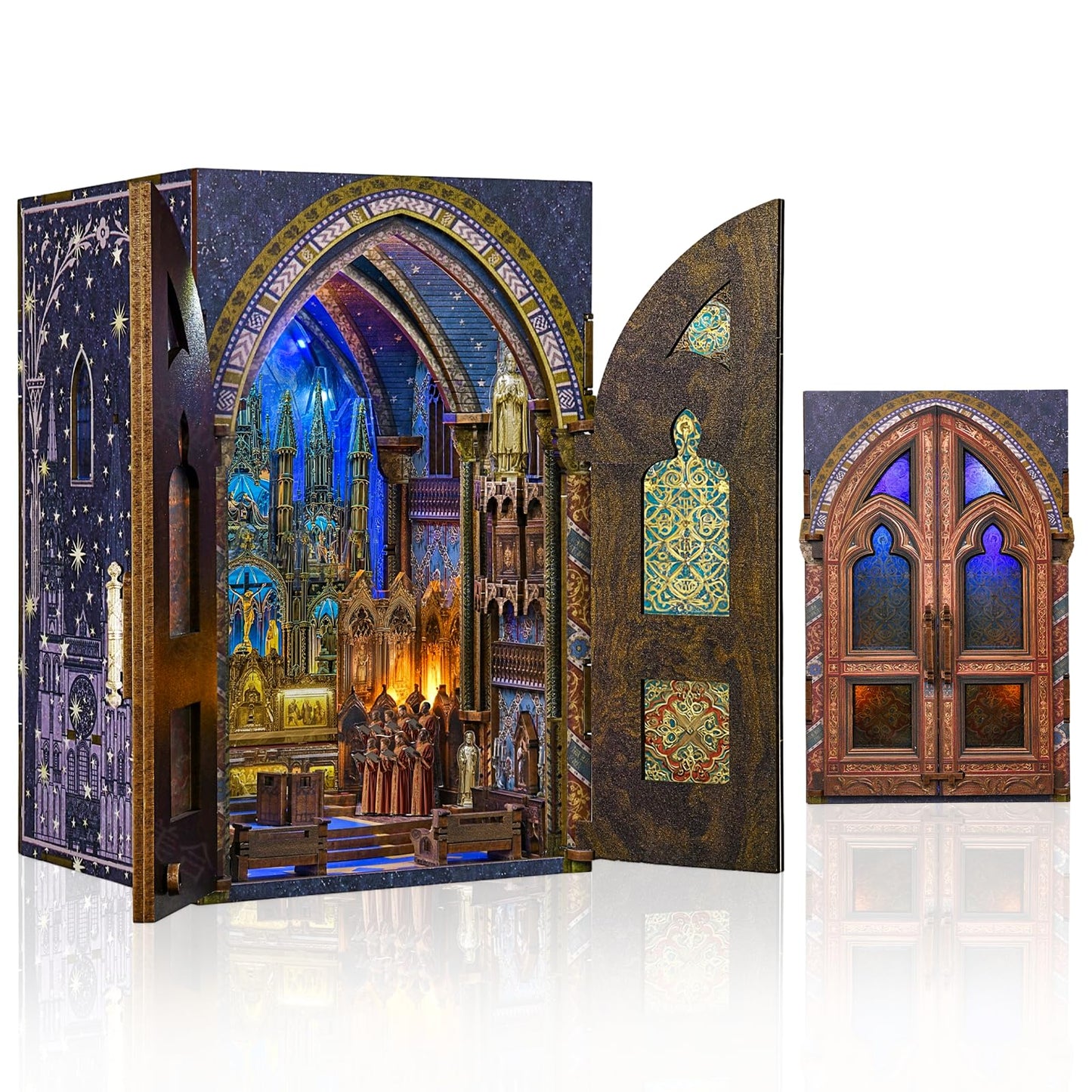 CCCDF DIY Wooden Dollhouse Kit, Gothic Revival Miniature with Dustproof Door, 2-3 Hours Assembly Creative Craft for Adults Bookshelf Decor (Notre-Dame Basilica