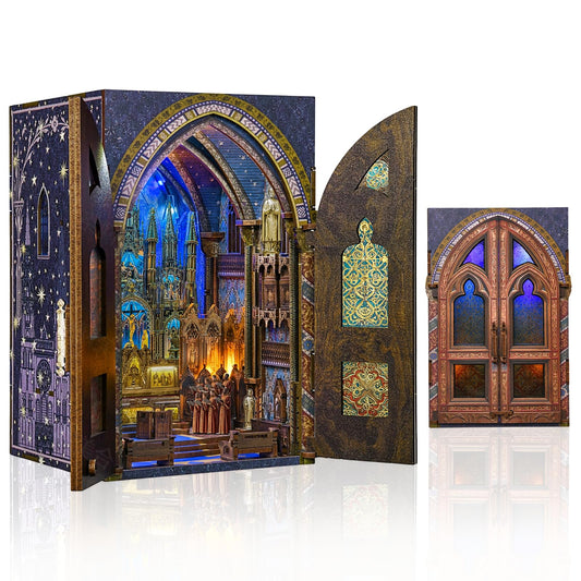 CCCDF DIY Wooden Dollhouse Kit, Gothic Revival Miniature with Dustproof Door, 2-3 Hours Assembly Creative Craft for Adults Bookshelf Decor (Notre-Dame Basilica