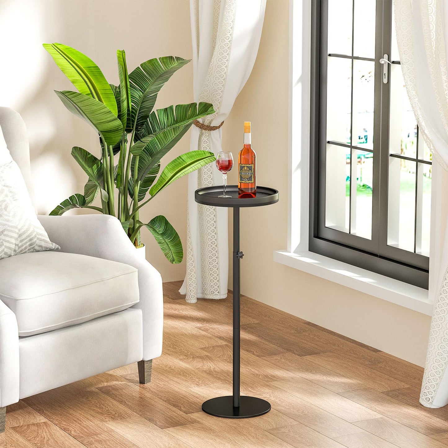 cozynest home Height Adjustable Drink Table, Small Round Side Table, Weighted Martini Pedestal Tables for Small Spaces, Living Room, Bedroom, Sofa Couch, Office, Black