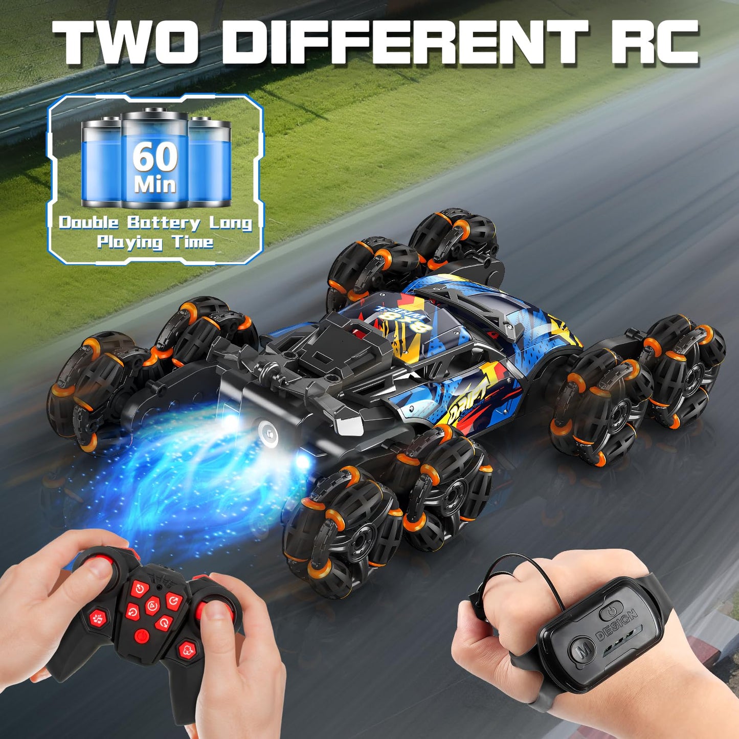1:16 Remote Control Car Toy for Kids Ages 8 9 10 11 12 Year Old - Birthday 8 WD RC Drift Car Gift for Boy Girl with 2.4Ghz Remote & Gesture Hand Controlled - Cool Spray & Lights & Music Climbing Stunt