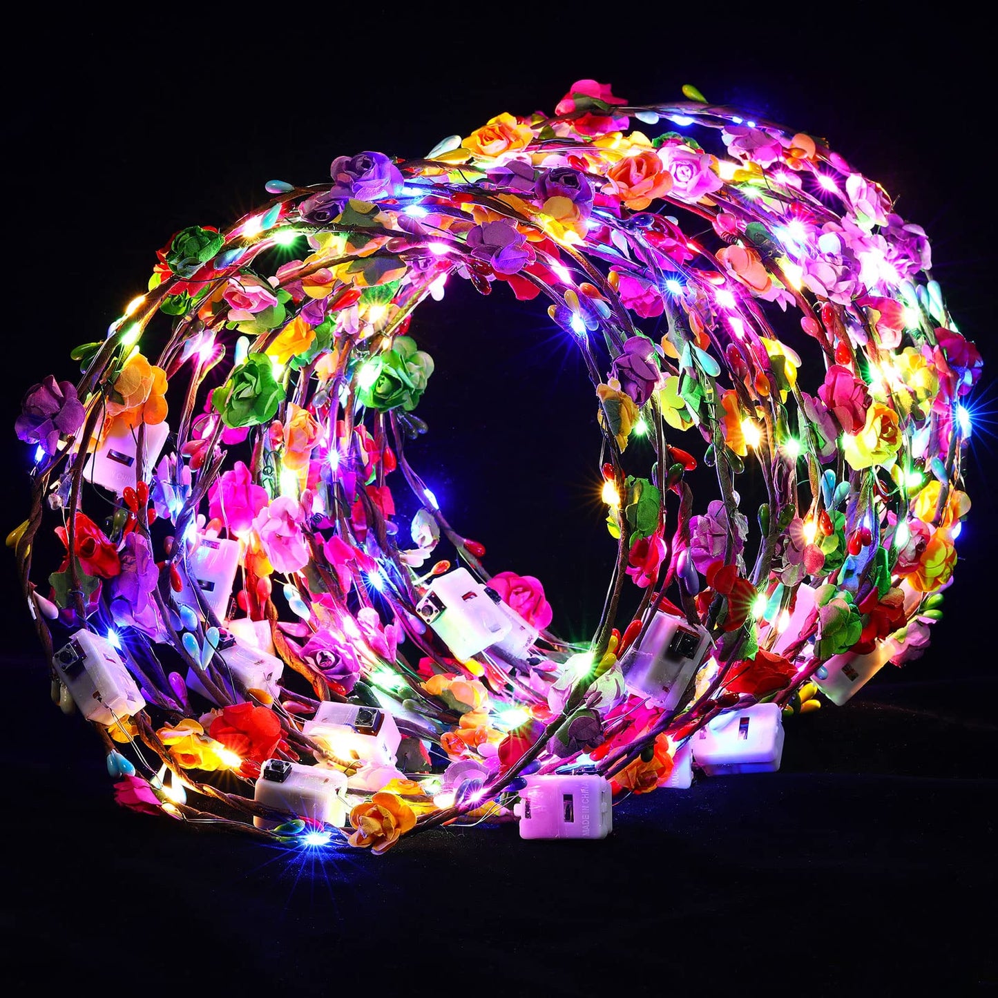 Syhood 40 Pcs LED Flower Headband, Light up Flower Crown Garland Headdress Floral Headpiece for Women Hair Accessories Valentine's Day Holiday Birthday Wedding Party(Plum Blossom Style)