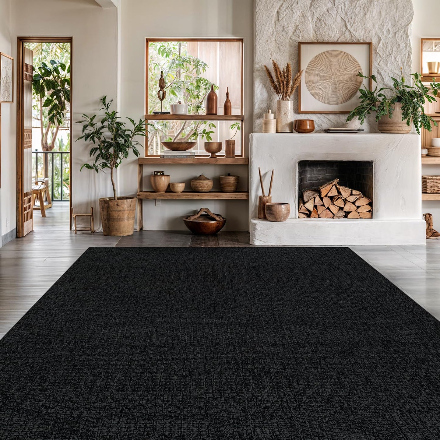 Luul Home Easy Jute Rugs 4x6 Dark Gray Color Living Room Indoor Outdoor Area Rug for Farmhouse Patio and Kitchen Rug High Traffic Washable Easy to Clean Solid Boho Woven Design Outside Carpet (4 x 6)