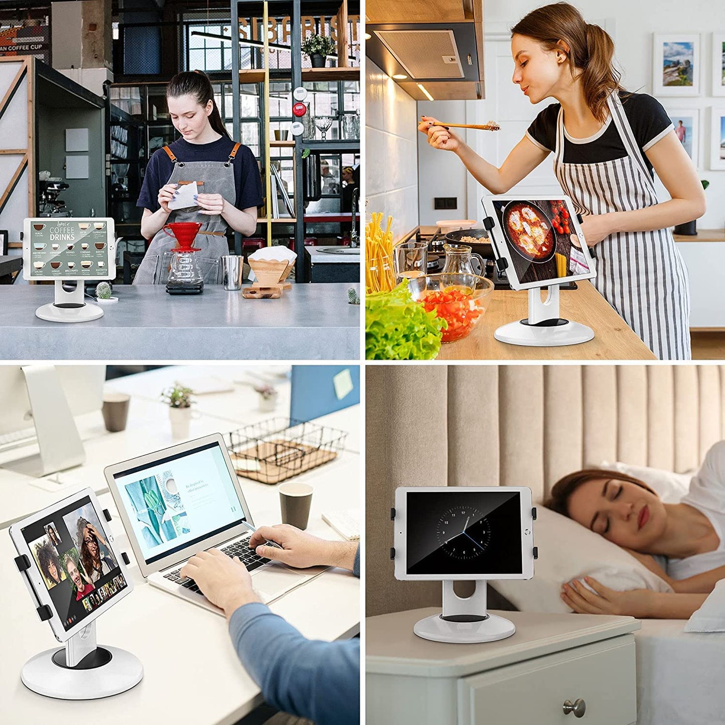 AboveTEK Retail Kiosk iPad Stand, 360° Rotating Commercial POS Tablet Stand, Fits 6"-13" (Screens) iPad Mini Pro-Business Swivel Tablet Holder, for Store Office Reception Kitchen Desktop (White)