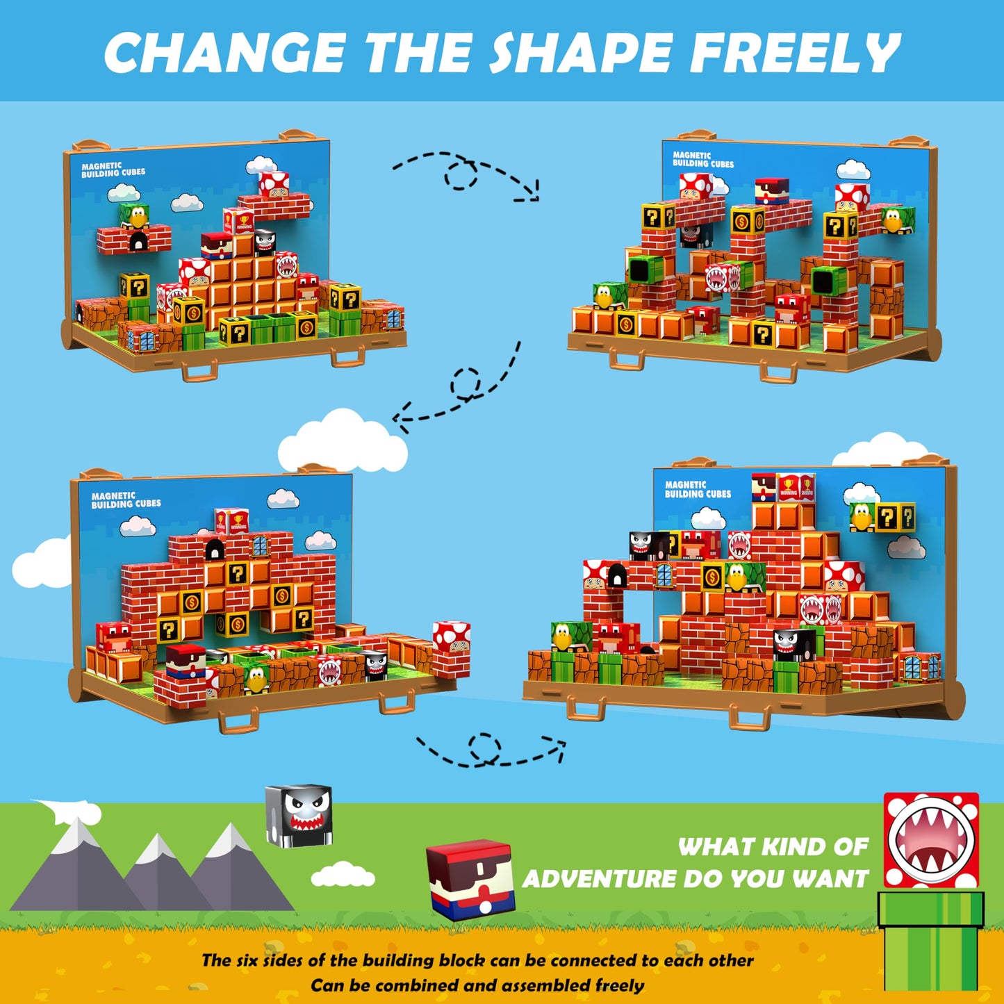 Magnetic Blocks, Build 3D Magnet Building Toys World with Magnetic Tiles, Foldable Magnetic Board, STEM Sensory Toy for Kids, Toy Magnetic Building Sets Gifts for Age 3 4 5 6-10 Year Old Boys Girls